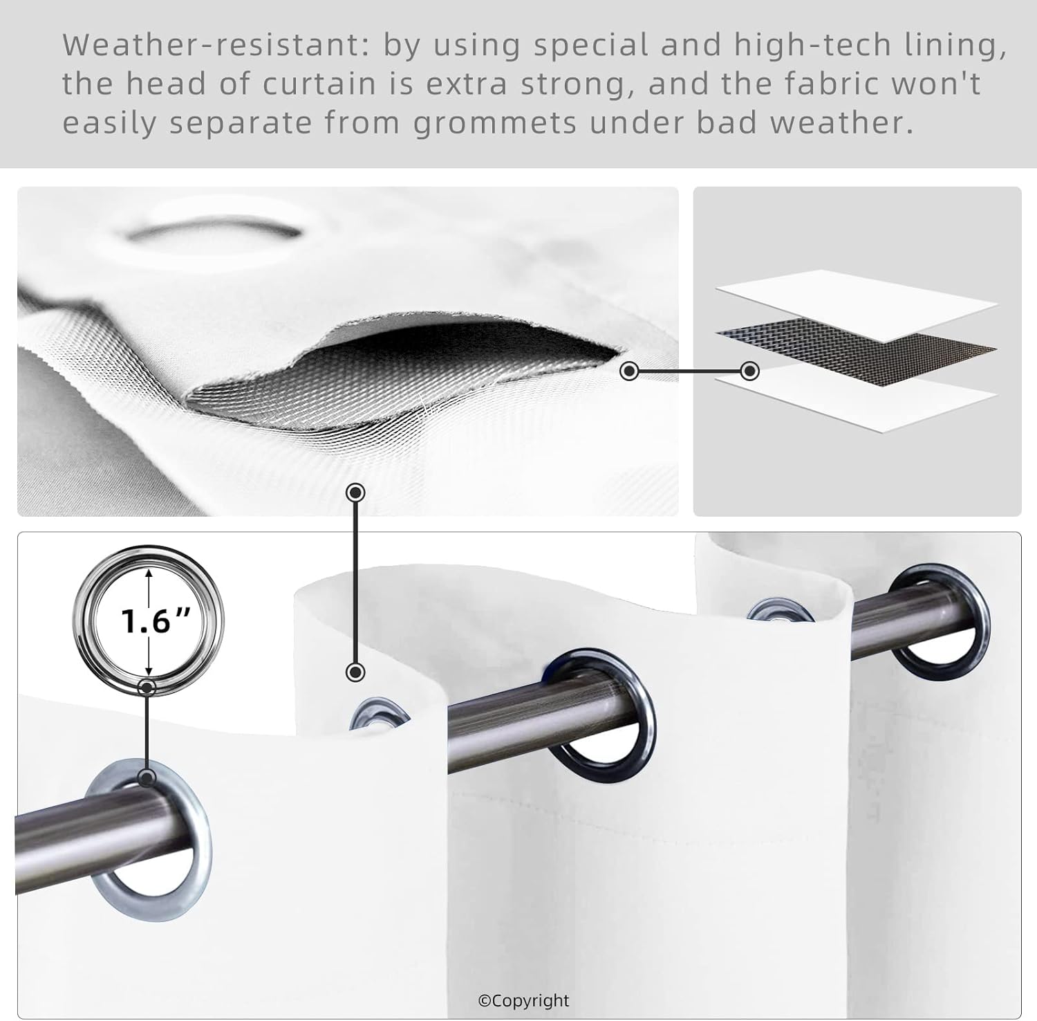 Cortinas opacas impermeables para exteriores, con ojal, para bloqueo de luz solar en ventanas del hogar, dormitorio, sala, patio, porche o kiosco,