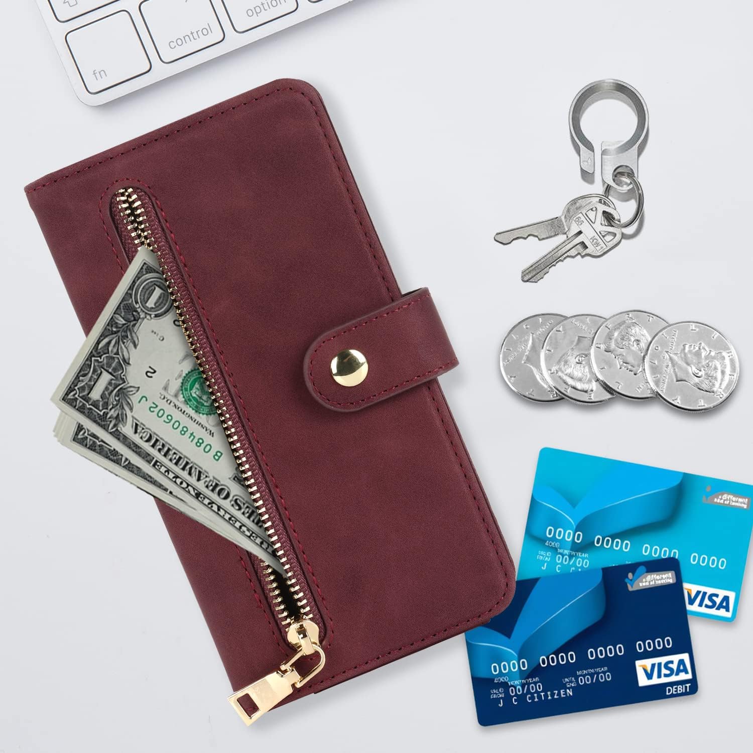Havaya Funda para iPhone 12 con tarjetero, para iPhone 12 Pro, funda tipo cartera para mujer, funda tipo cartera con cremallera y ranuras para