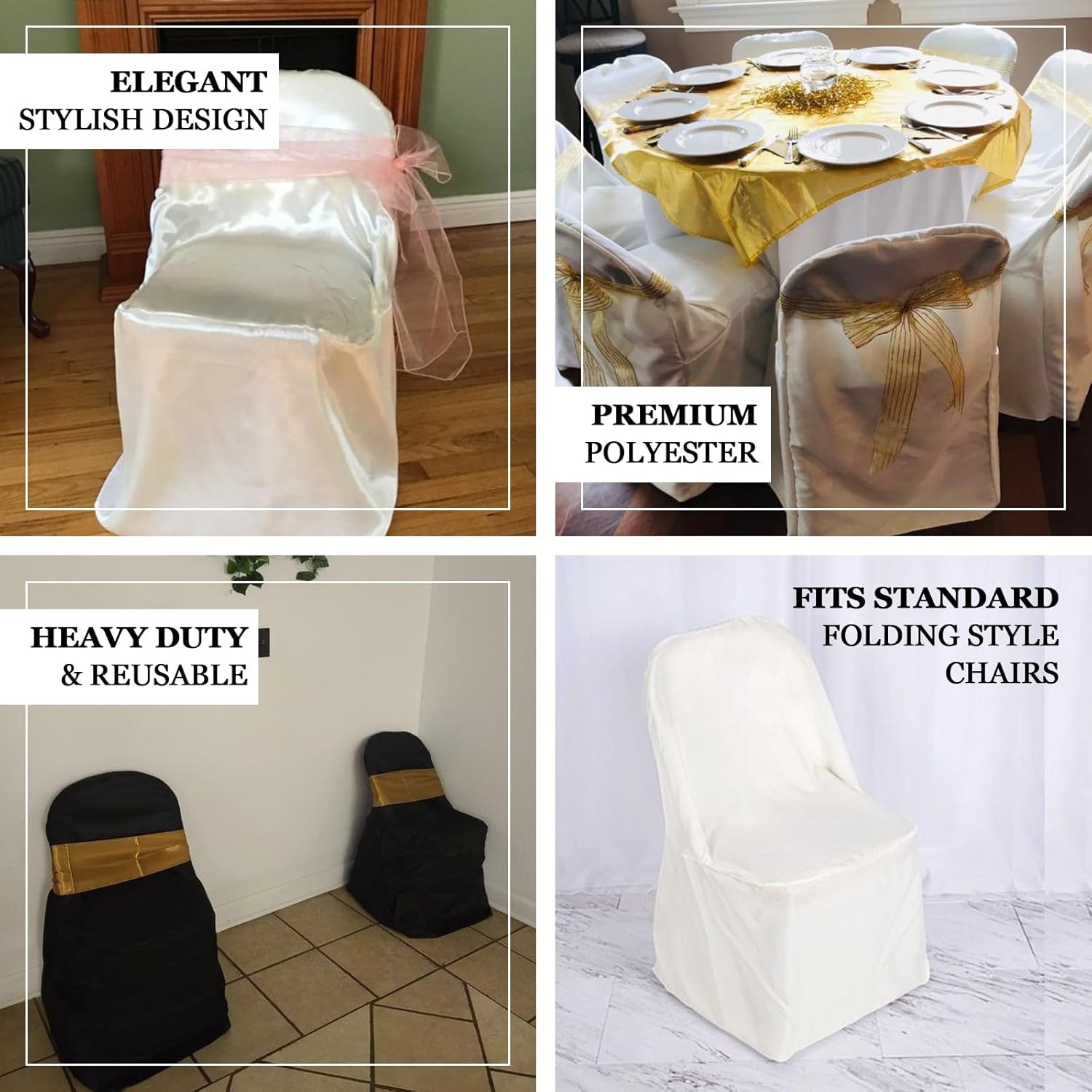Efavormart – 100 fundas para sillas plegables de poliéster de lino marfil para sillas de comedor para bodas, fiestas, eventos, banquetes, catering