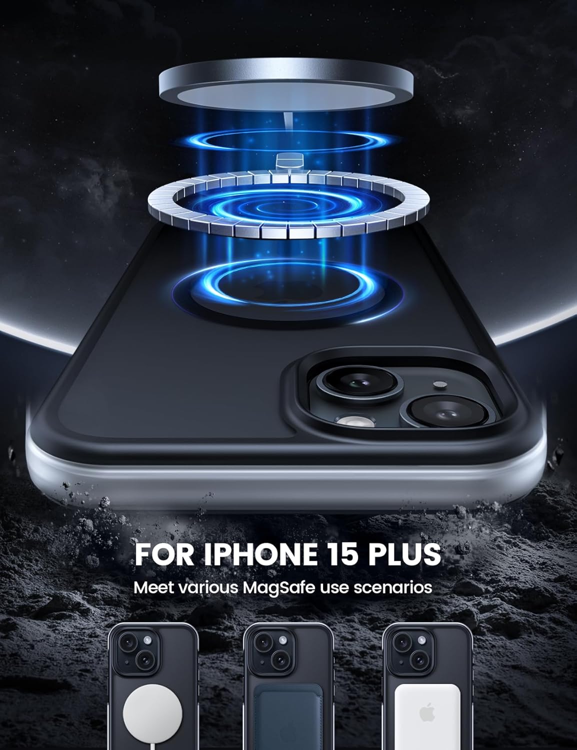 Lamicall Funda magnética para iPhone 15 Plus para MagSafe – protección contra caídas de grado militar de 18 pies Funda con parachoques de aire y