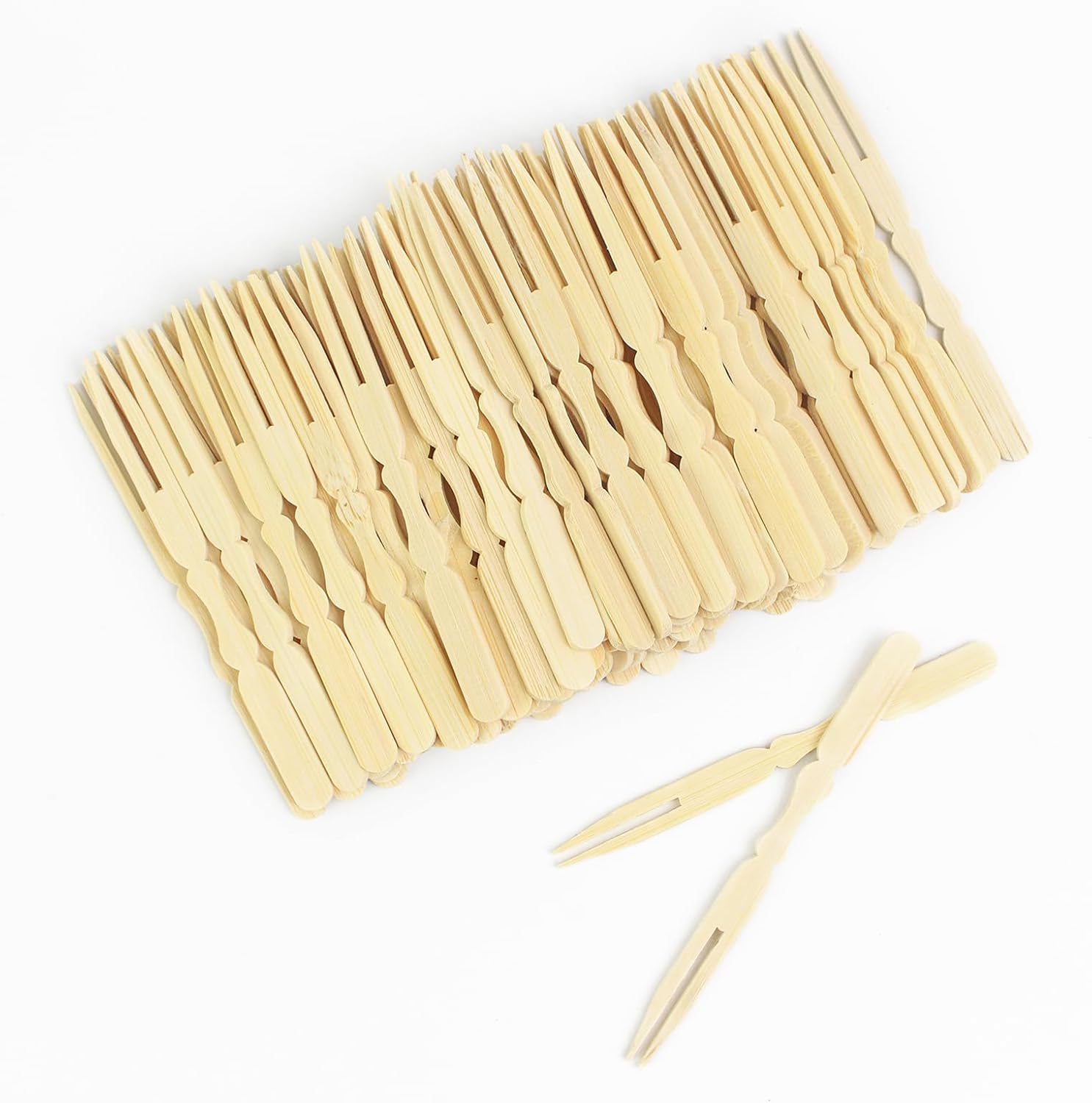 Mini tenedor de frutas de 3.5 pulgadas, mini tenedores de bambú, tenedores para aperitivos, tenedores pequeños para aperitivos, palillos desechables