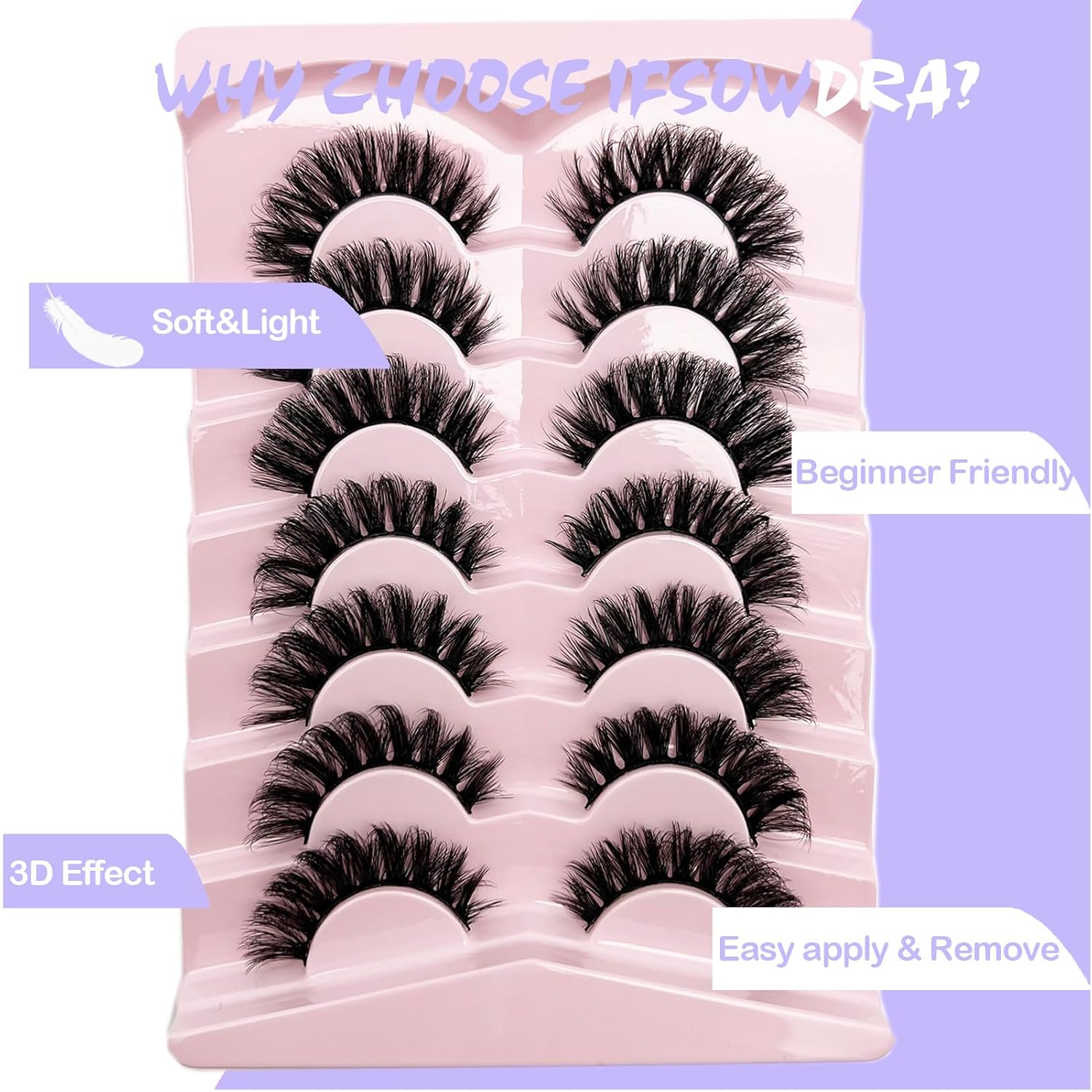 IFSOWDRA Pestañas de ojo de gato, rizo D, pestañas postizas naturales esponjosas rusas que parecen una extensión, pestañas postizas cortas de visón