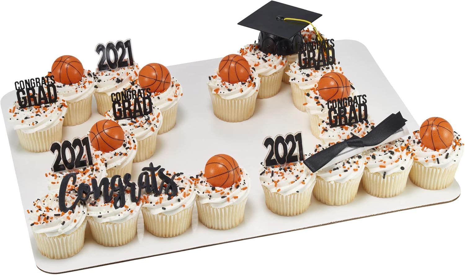 DecoPac Diploma de graduación con cinta negra para tartas, decoración de pasteles, plástico seguro para alimentos, paquete de 24