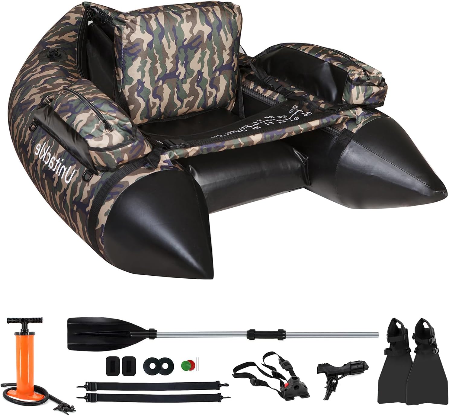 Inflatable Fishing Float Tube,Adult Manual Foldable Float Tube with Paddle, Manual Air Pump, Portable Backpack, Max Weight 300 lbs, forFishing Lake