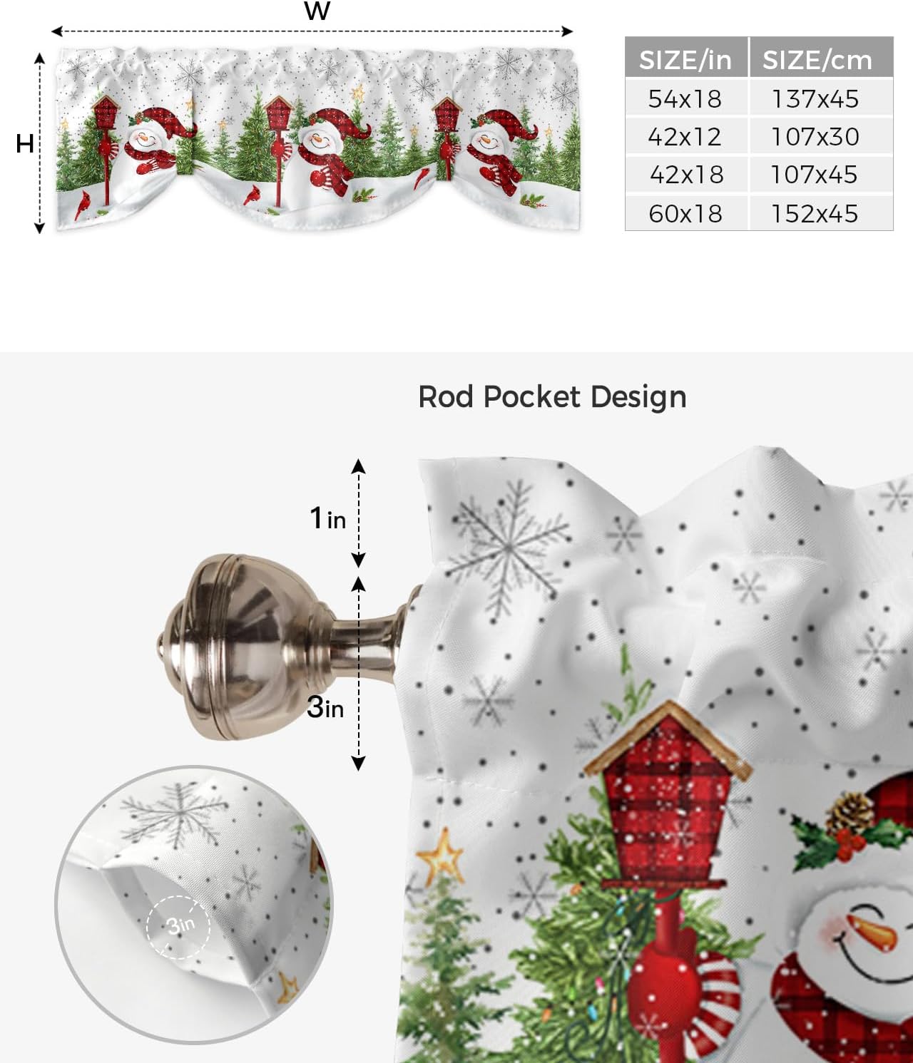 Cenefas de cortina de Navidad con diseño de muñeco de nieve para ventanas, cenefas cortas de cortina de ventana verde con copo de nieve, cortinas de