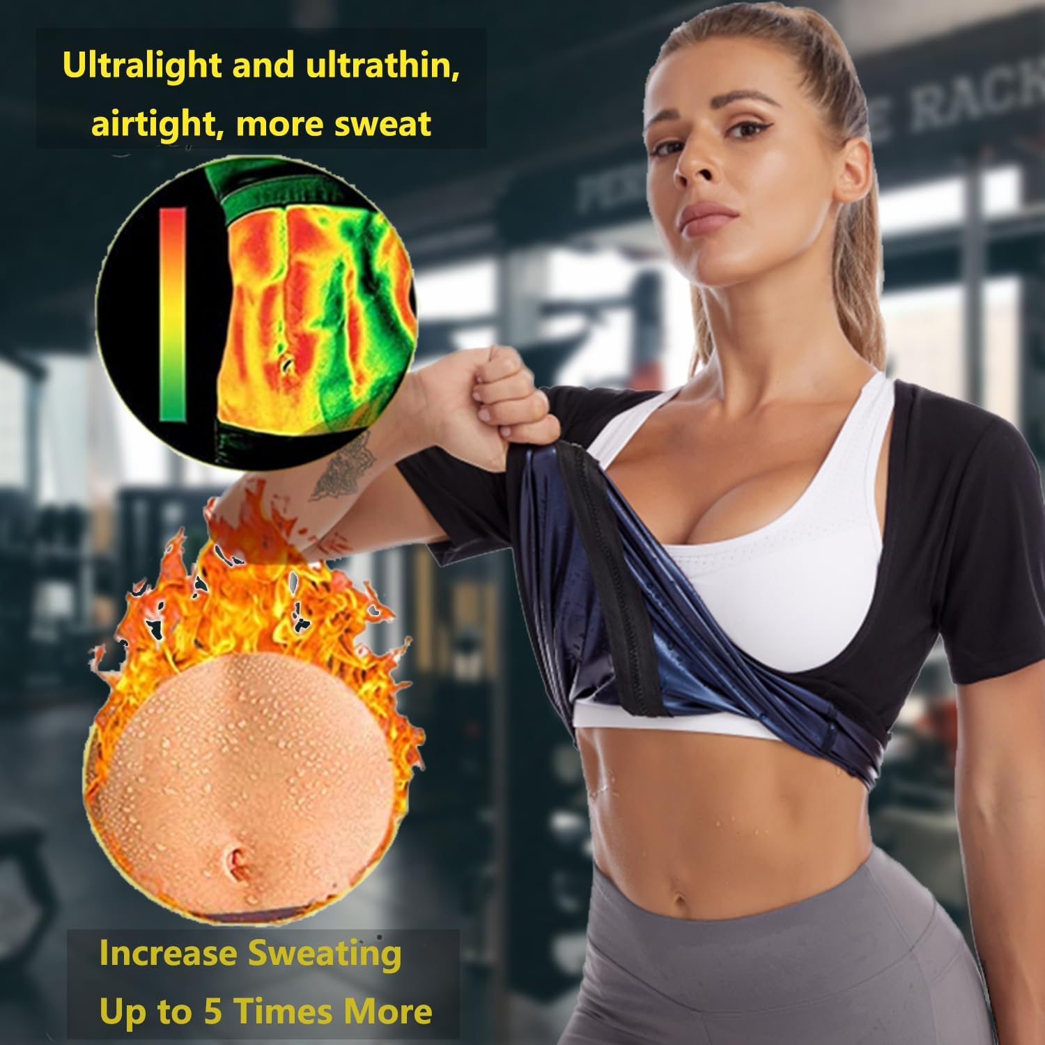 Traje de sauna para mujer, camisa de sauna para pérdida de peso, traje de sudor, chaleco de entrenamiento de cintura, chaleco de fitness con