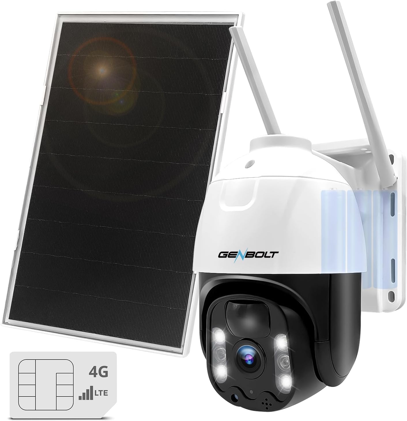 GENBOLT Cámara de seguridad solar celular 4G LTE inalámbrica para exteriores, 8W 15600mAh cámara de vigilancia con batería sin WiFi, sistema de