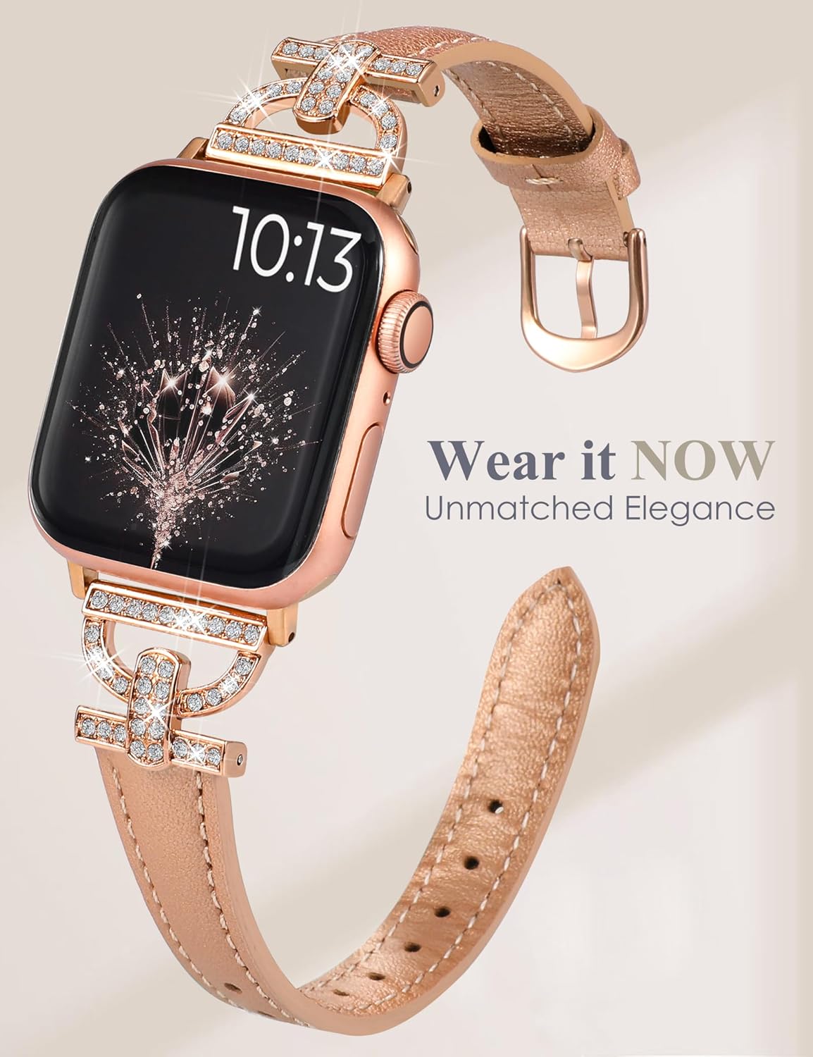 TOYOUTHS Correa de cuero compatible con Apple Watch Band 3840414244451.929 in, correa delgada y elegante para mujer con hebilla de metal de diamante