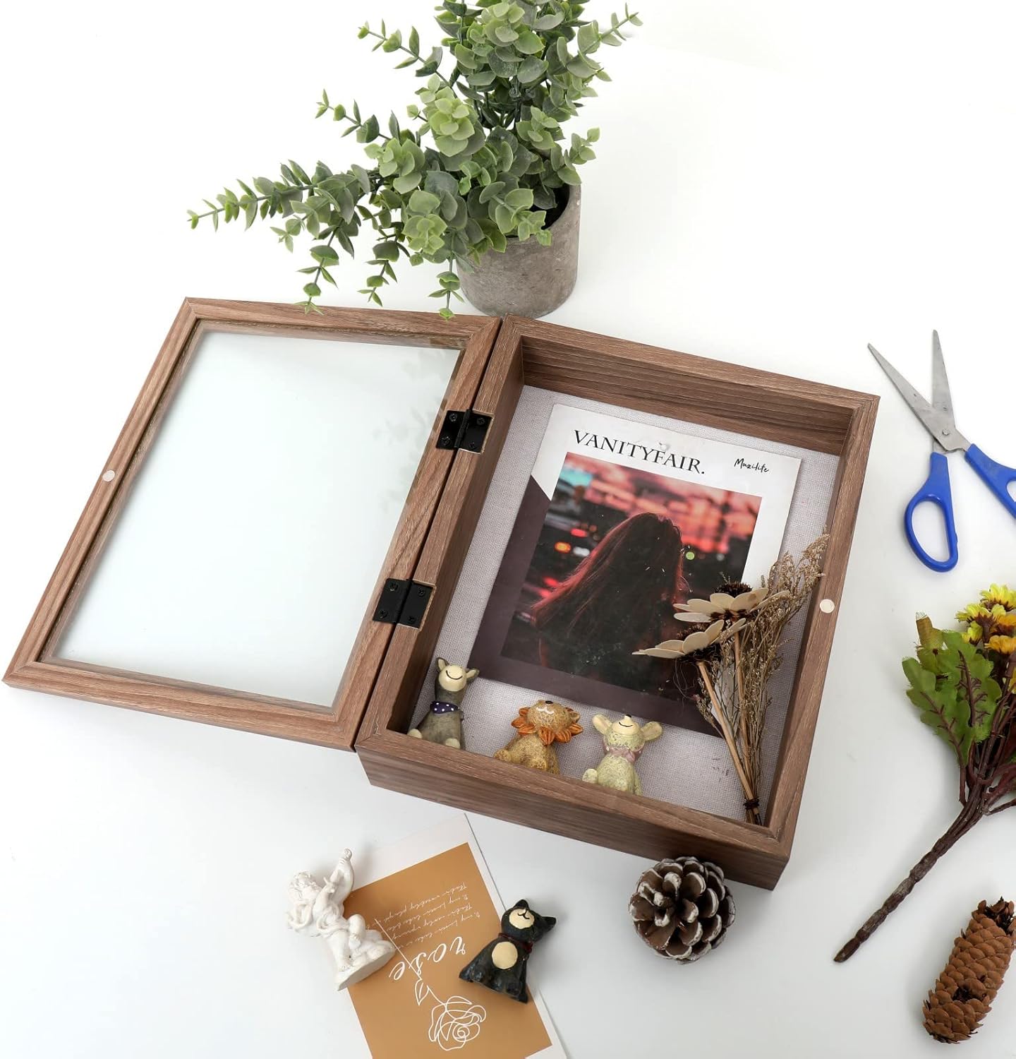 Muzilife Marco de fotos Shadow Box de 8 x 10 pulgadas  2.16 pulgadas de profundidad de madera y vidrio, caja de memoria lista para colgar, recuerdos