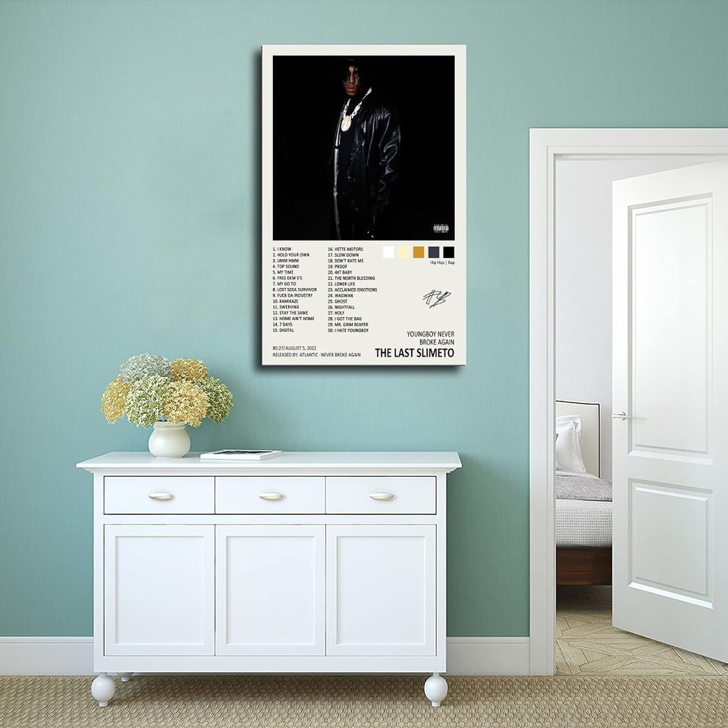 TOBIANG Póster de Youngboy The Last Slimeto – Póster de la portada del álbum de música firmado limitado, póster de lienzo para decoración de pared,