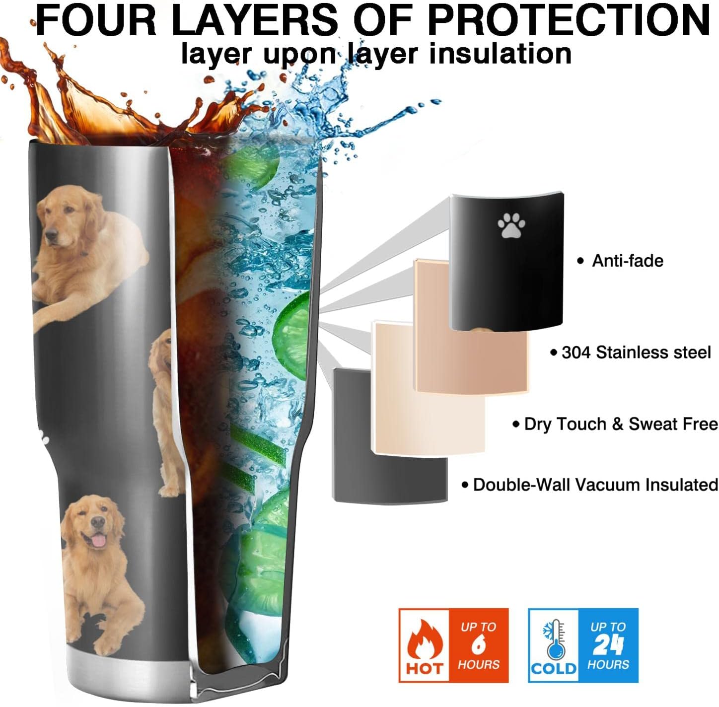 Divertido vaso de perro Golden Retriever de regalo para mujereshombres, doble pared de acero inoxidable aislado al vacío, vasos de agua para
