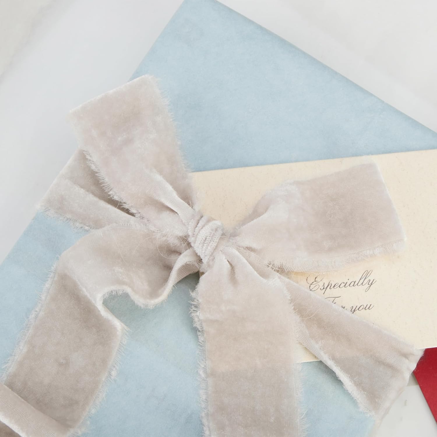 Cinta de terciopelo gris claro para envolver regalos, cinta de tela con flecos hecha a mano de 1 12 pulgadas de ancho para decoraciones de Navidad,