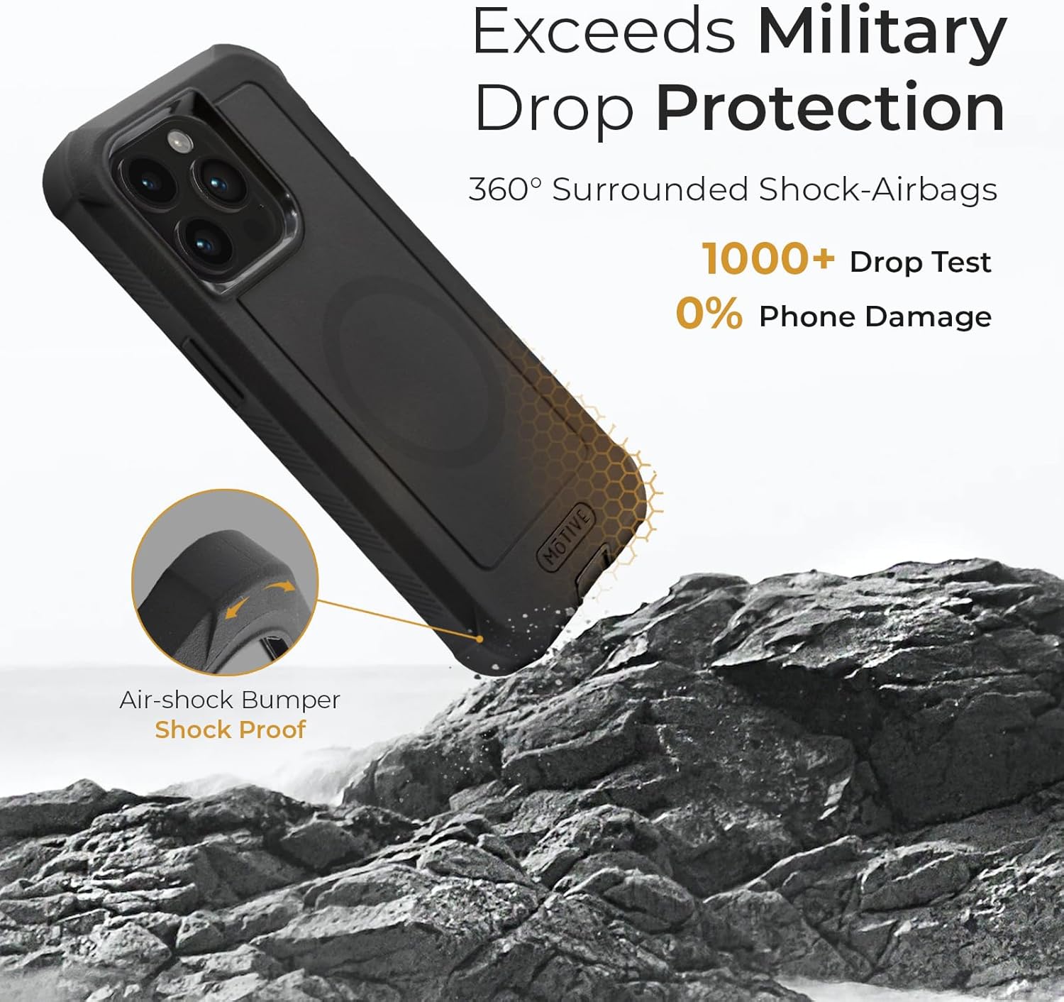 MOTIVE Funda para iPhone 15 Promax con clip para cinturón, funda magnética compatible con Magsafe, resistente, grado militar de cuatro capas, a