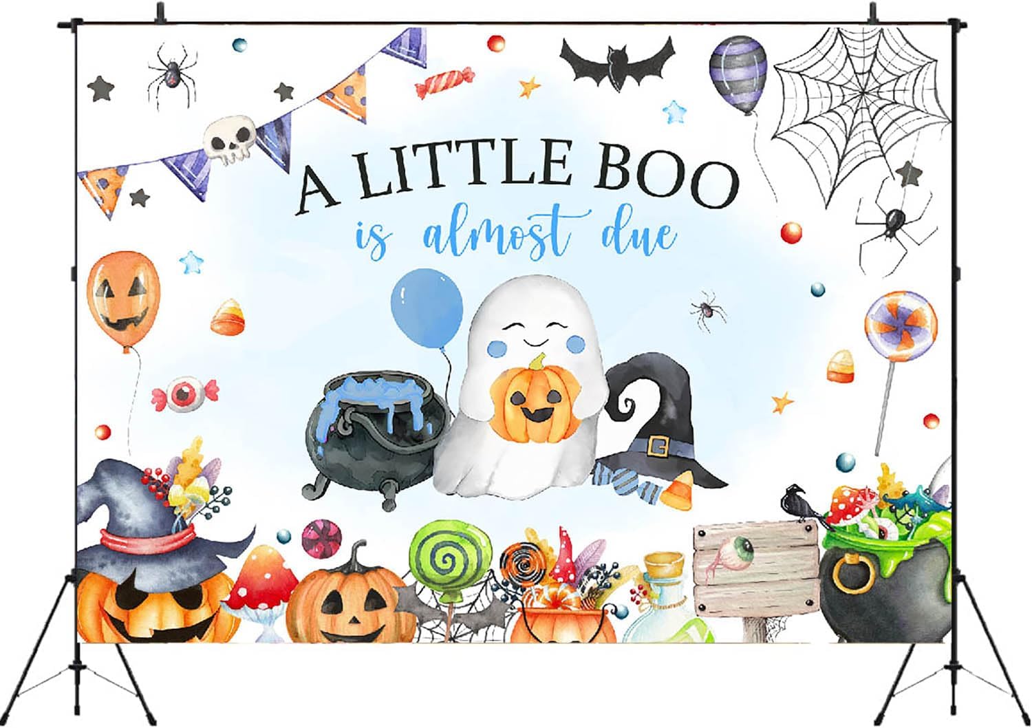 Blue A Little Boo – Telón de fondo para baby shower para niños, Halloween, calabaza, baby shower, fantasma, Halloween, baby shower, decoraciones de
