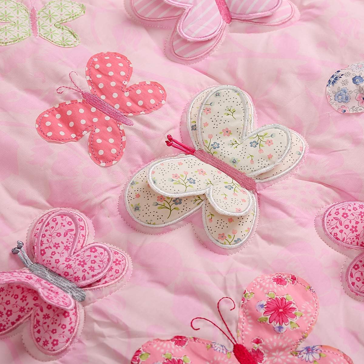 Juego de ropa de cama de 3 piezas con bordado rosa Buterfly para cuna de bebé, color rosa intenso, hermoso juego de ropa de cama para cuna de