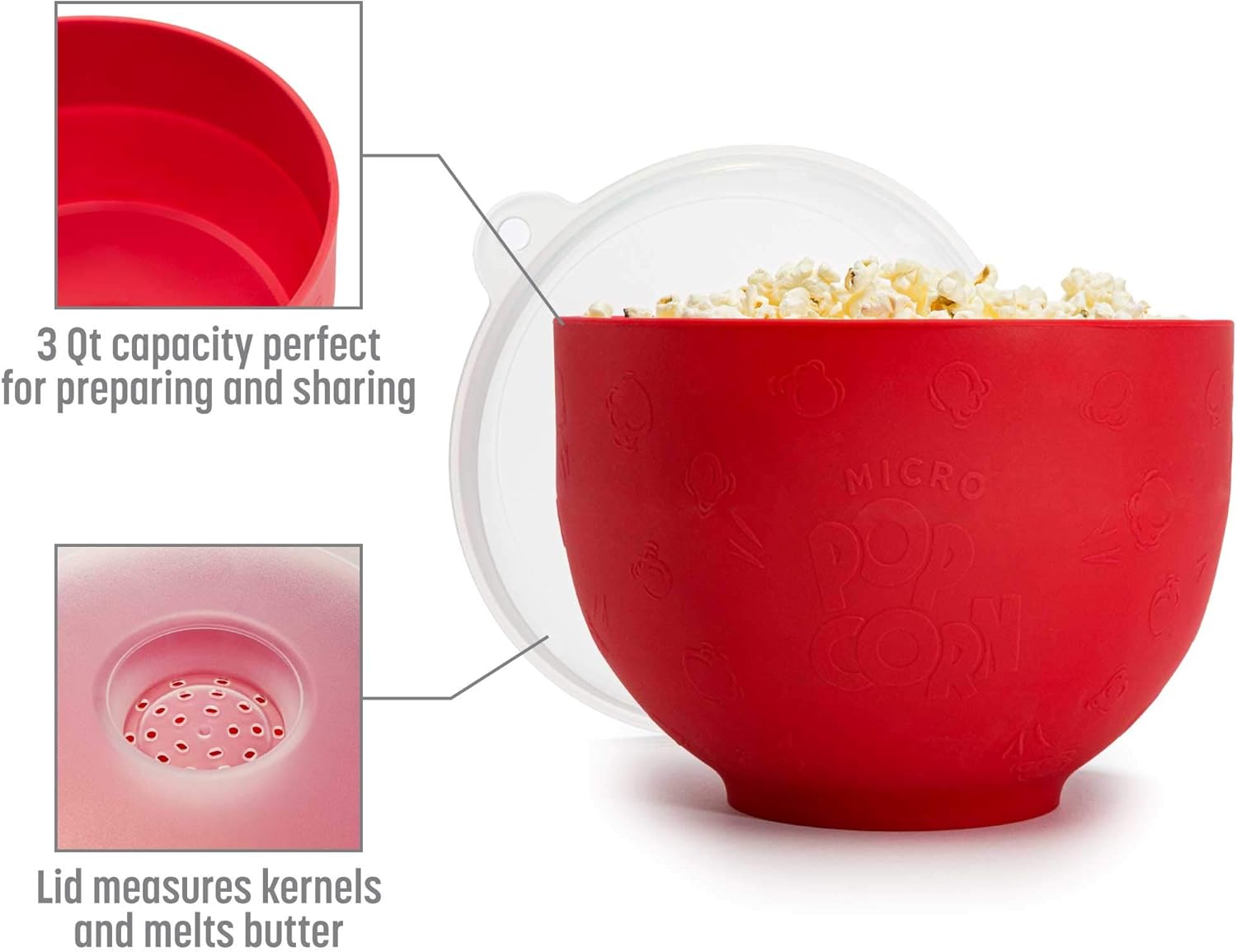 Goodful Palomitas de maíz de silicona, plegable para hacer palomitas de maíz para microondas, cuenco hecho sin BPA, rojo
