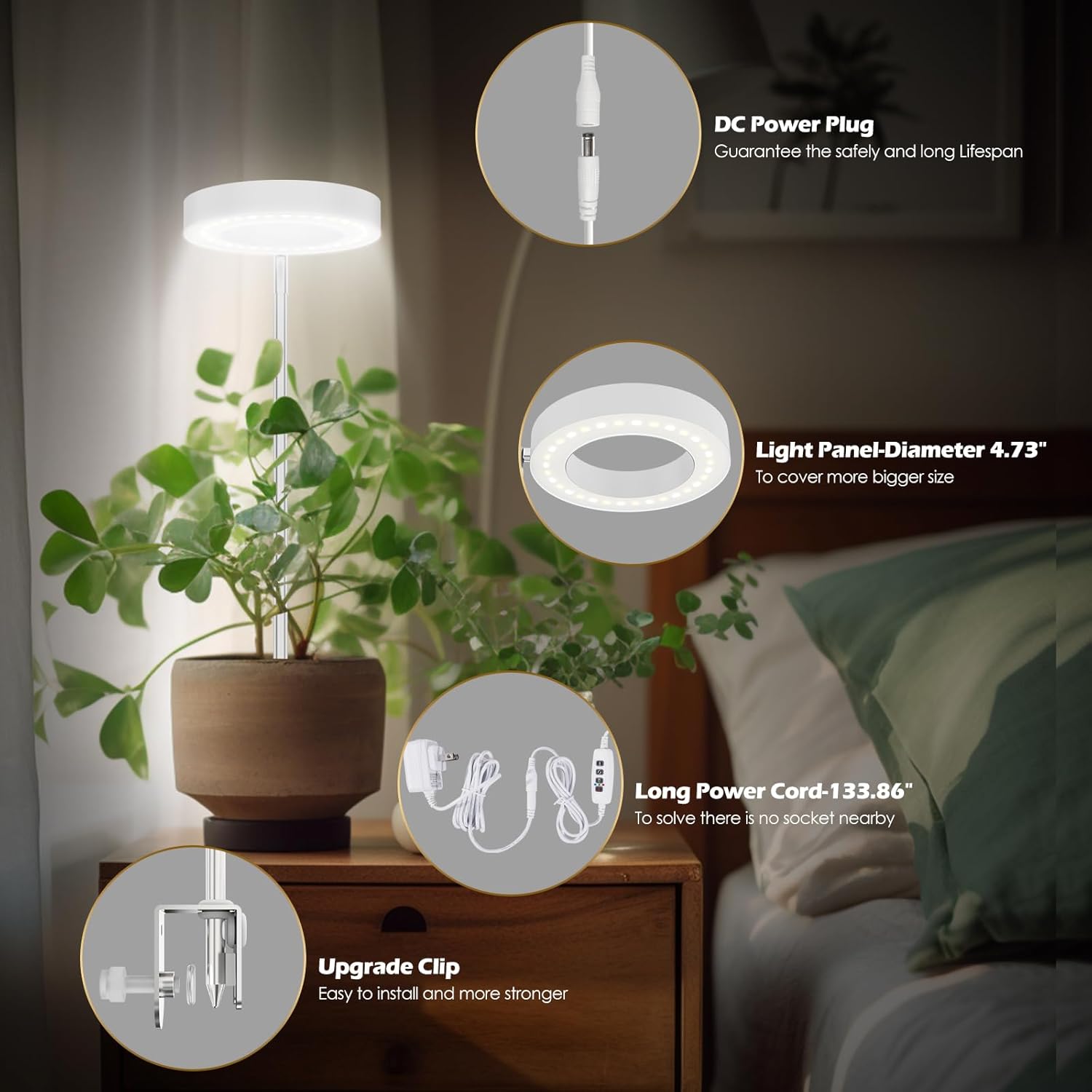 GLOWRIUM Luces de cultivo para plantas de interior, luces de espectro completo con clip, altura ajustable y modo de 3 espectros, temporizador