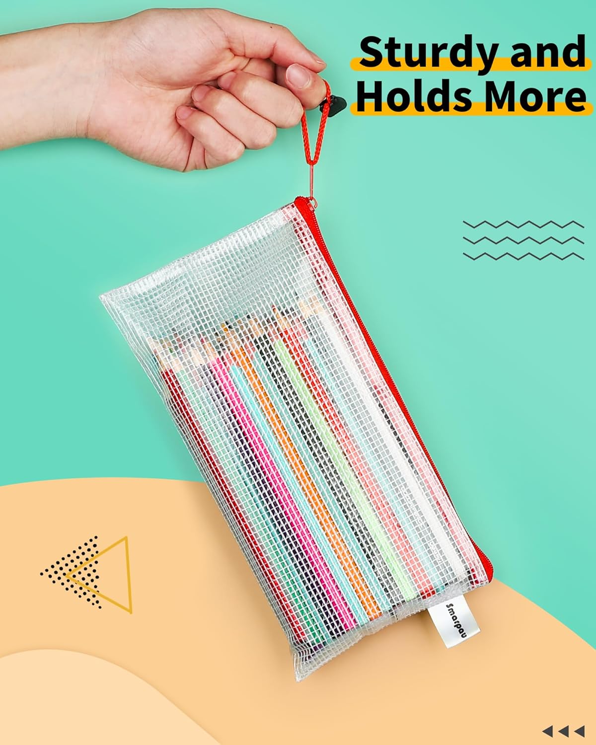 Smarpau Paquete de 96 bolsas para lápices, 12 colores de 9.3 x 4.7 pulgadas, pequeñas bolsas de malla con cremallera, estuche transparente