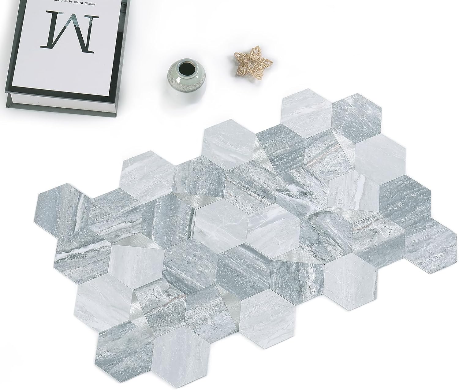 10 piezas hexagonales de PVC para despegar y pegar, mosaicos autoadhesivos de metal con borde biselado sin costuras para salpicaduras de cocina,
