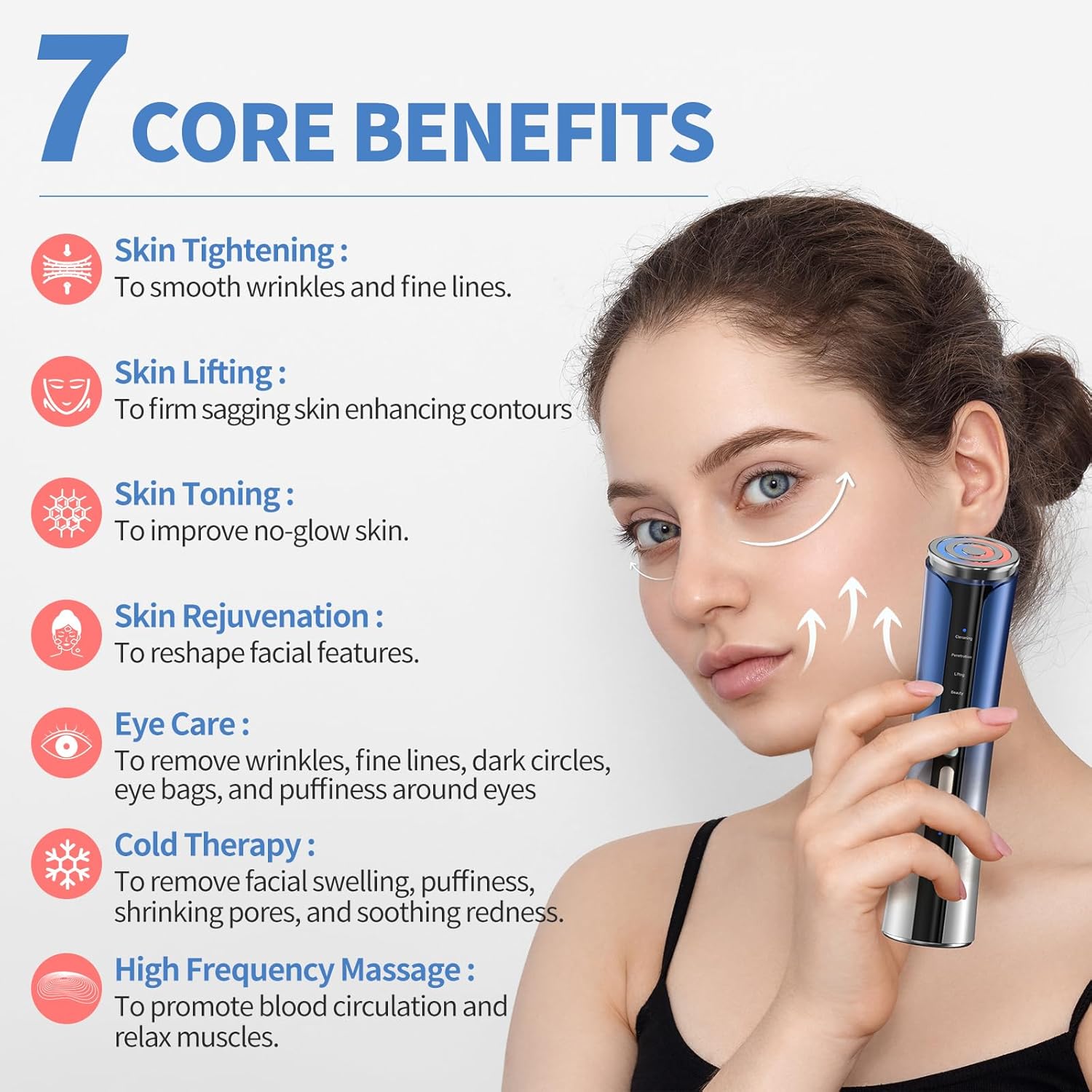 Texet Microcurrent – Masajeador facial para uso doméstico, máquina de apretar la piel para rutina de cuidado de la piel, 6 modos de masaje con