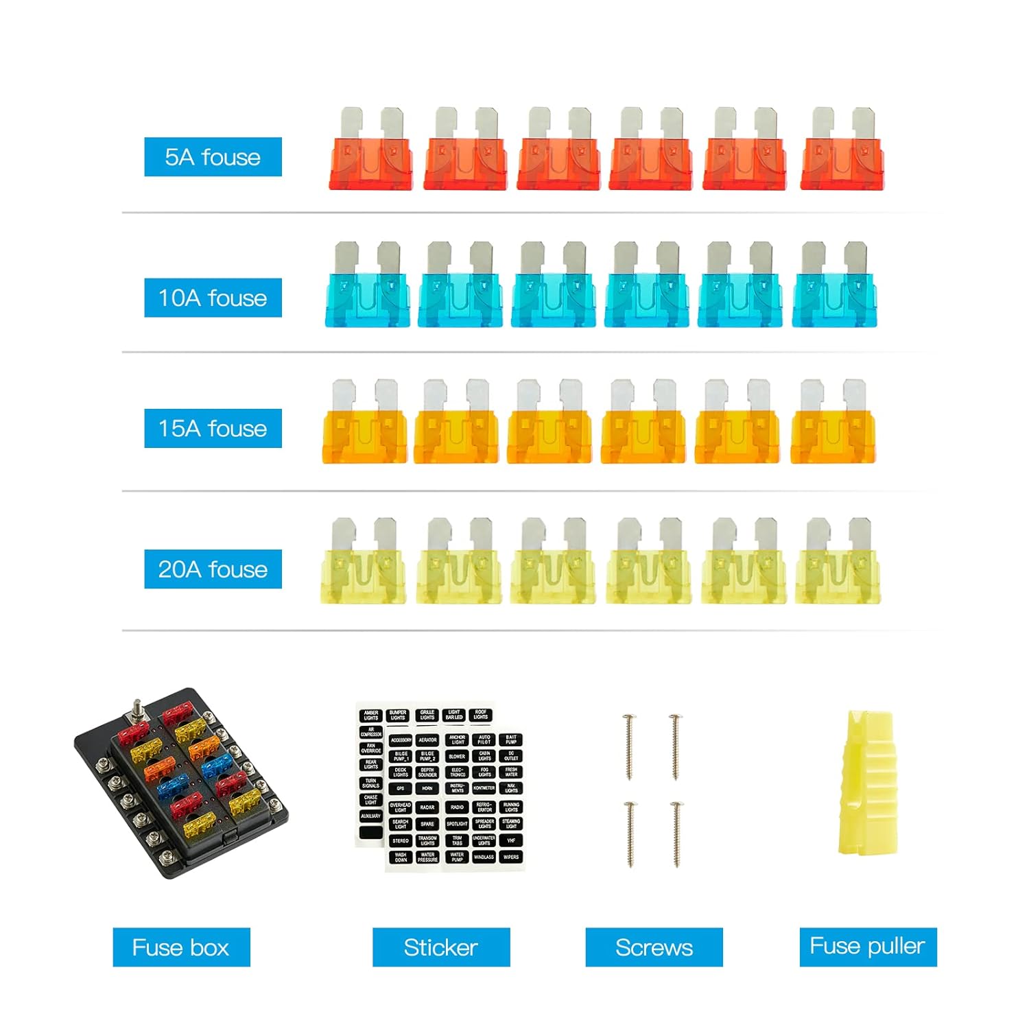 Soyond Bloque de fusibles de 12 voltios, caja de fusibles impermeable con indicador LED, cubierta a prueba de humedad para automóvil DC 12-24 V con