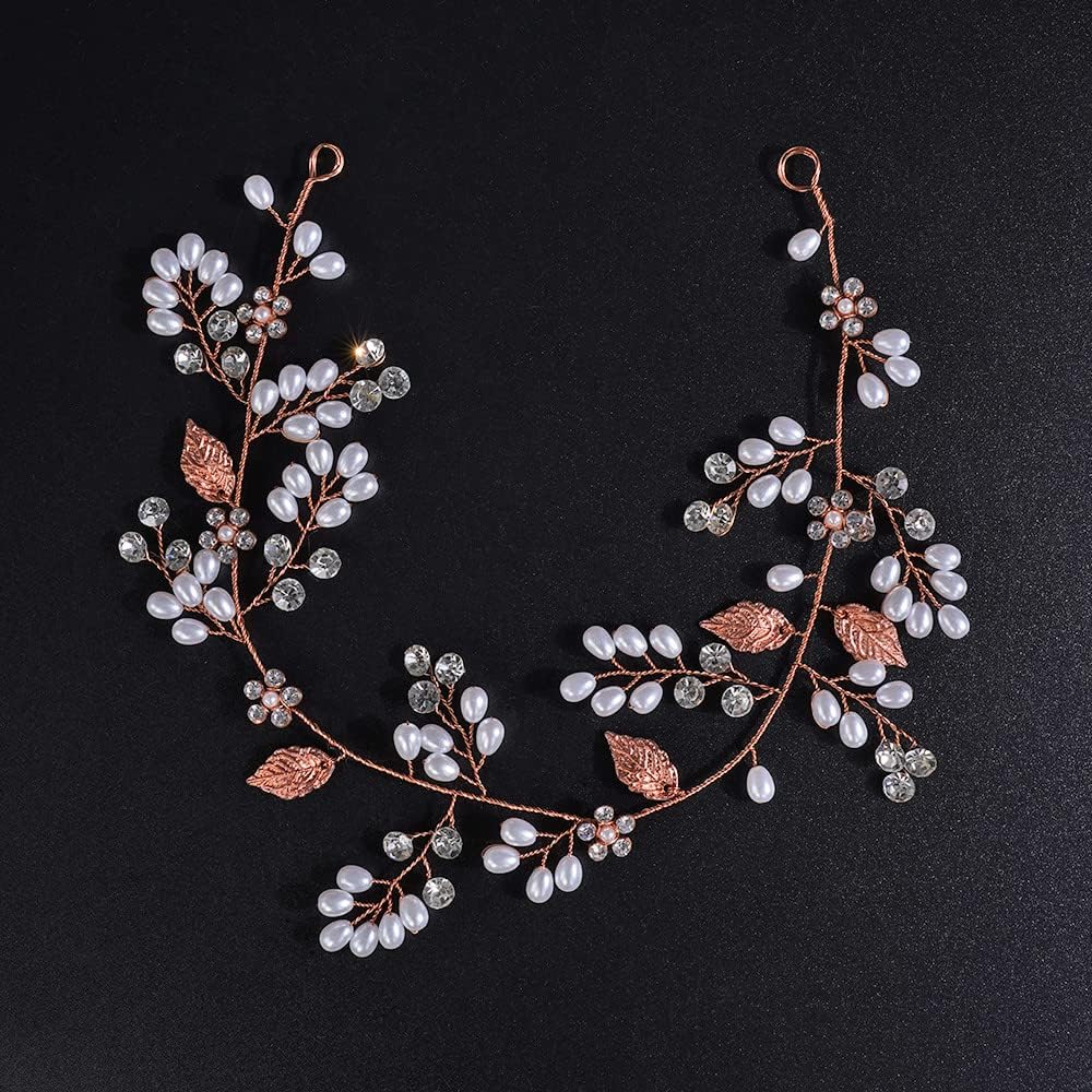 Jumwrit Juego de 3 horquillas para el cabello de novia y diadema de perlas con diamantes de imitación y 3 horquillas con flores brillantes,
