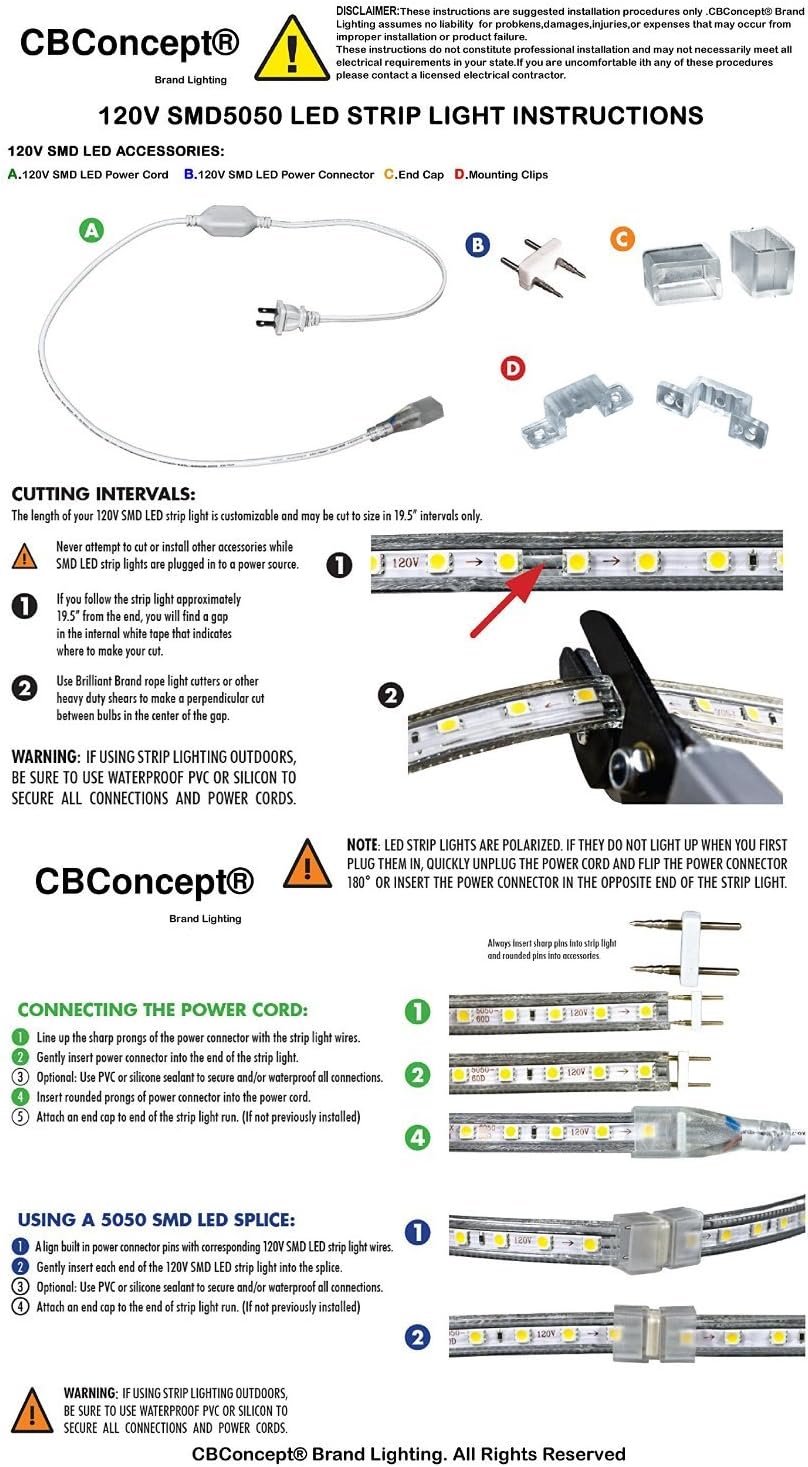 CBConcept Listado UL, 50 pies, súper brillante 13500 lúmenes, 3000 K blanco cálido, regulable, tira de luz LED plana flexible de 110-120 V CA, 930