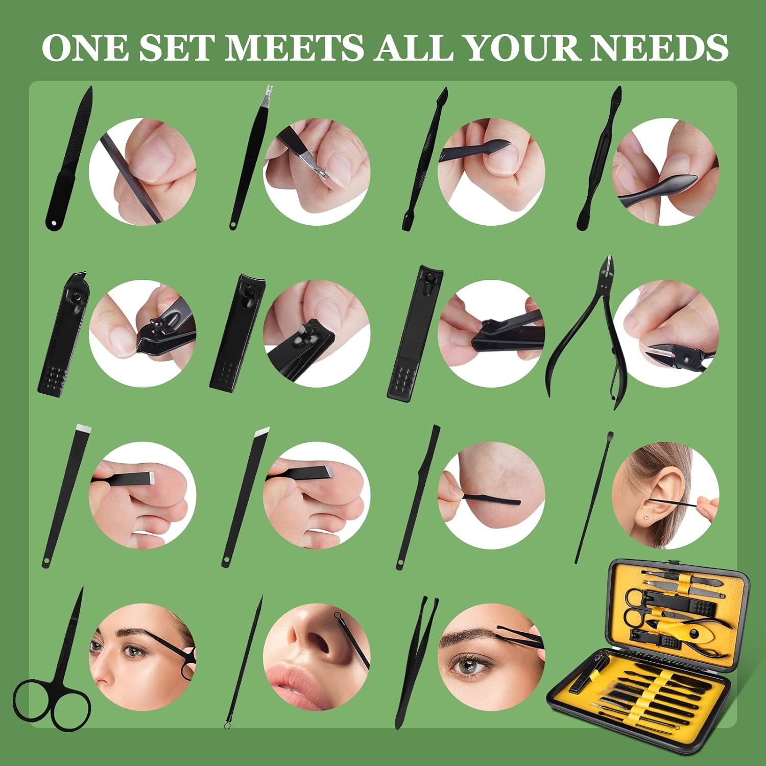 Kit de manicura profesional de pedicura de 15 piezas, cortauñas, lima, pinzas, tijeras, herramientas con estuche de viaje, regalo para hombres y