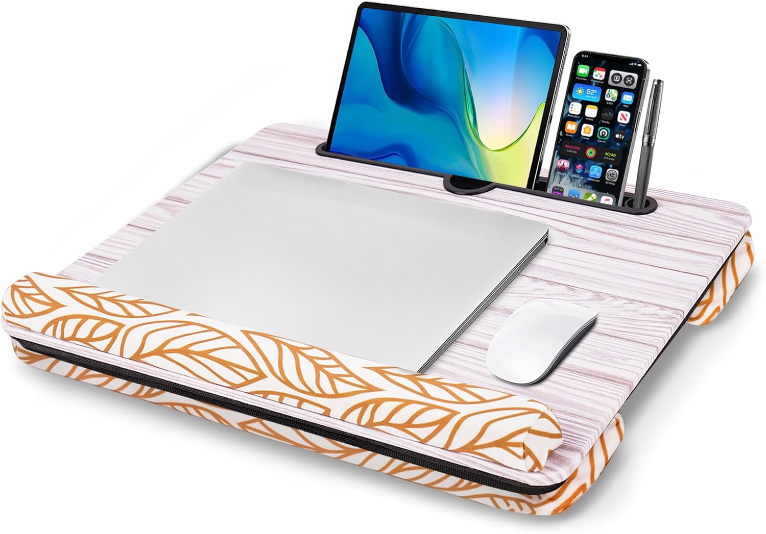 LIZIMANDU Escritorio de regazo, se adapta a computadoras portátiles de hasta 15.6 pulgadas con almohada suave y bolsa de almacenamiento, bandeja de