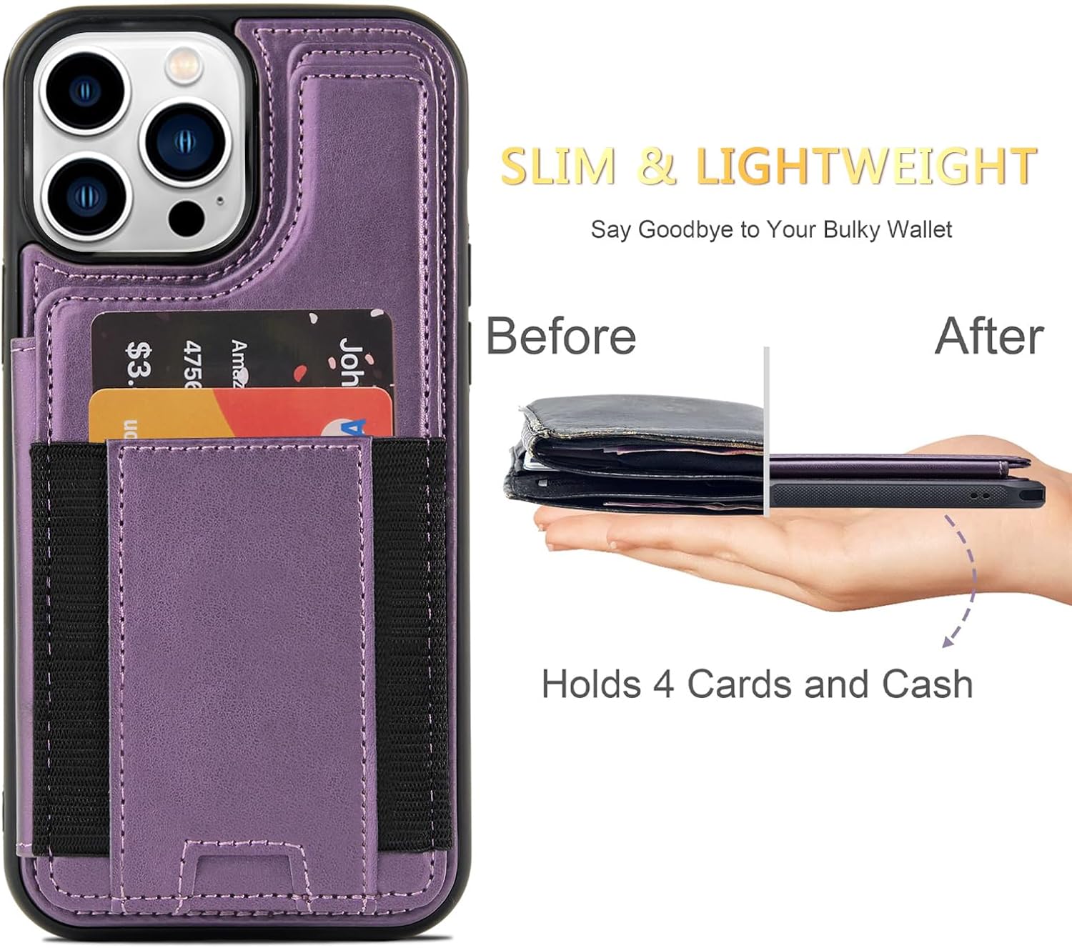 Funda con tapa para iPhone 15 Pro, funda tipo cartera de poliuretano con diseño de banda elástica con soporte para tarjetas, funda protectora de