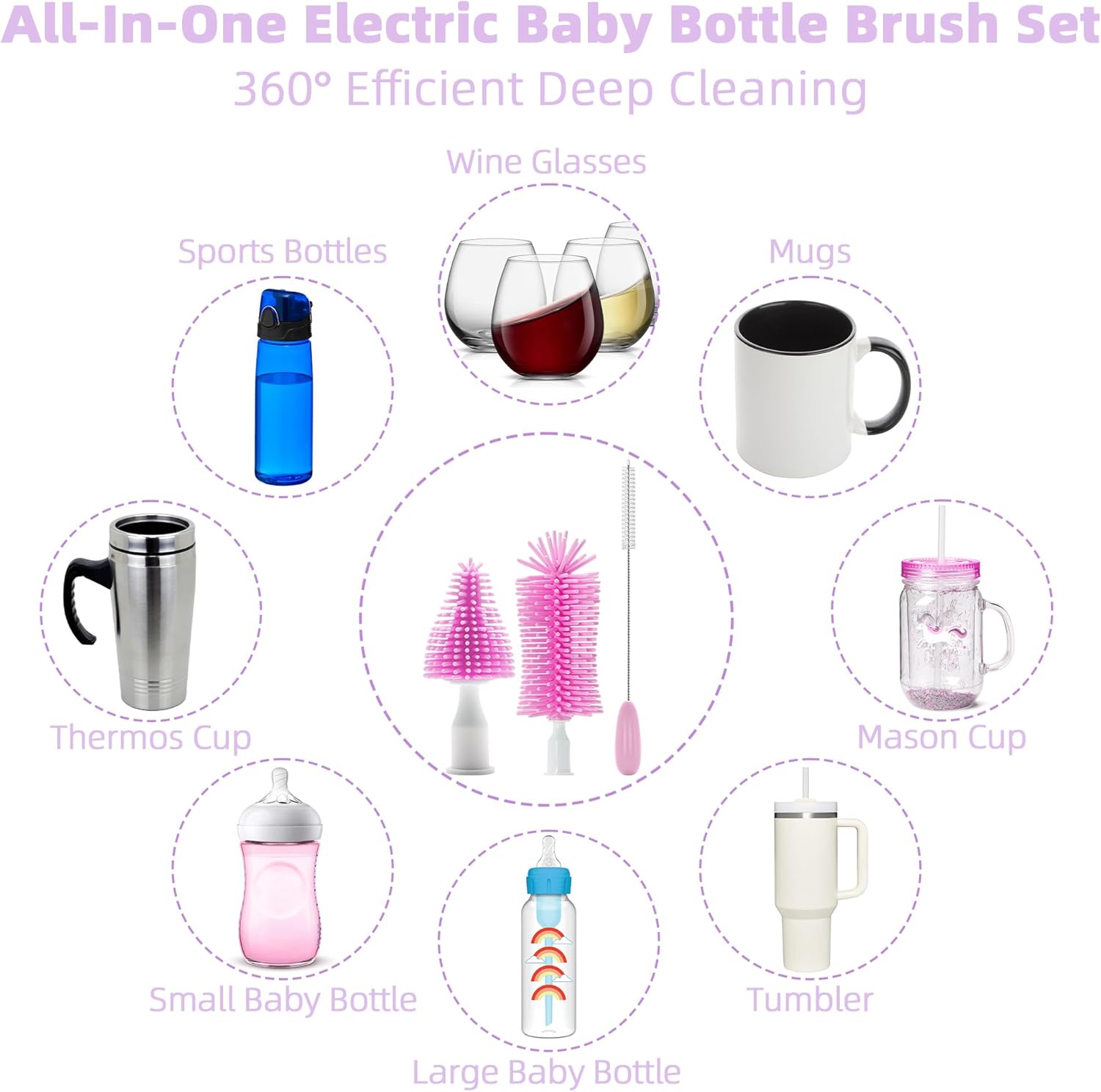 Limpiador eléctrico de cepillo para botellas, cepillo eléctrico portátil para biberones para viajes, juego de limpiador de botellas eléctrico