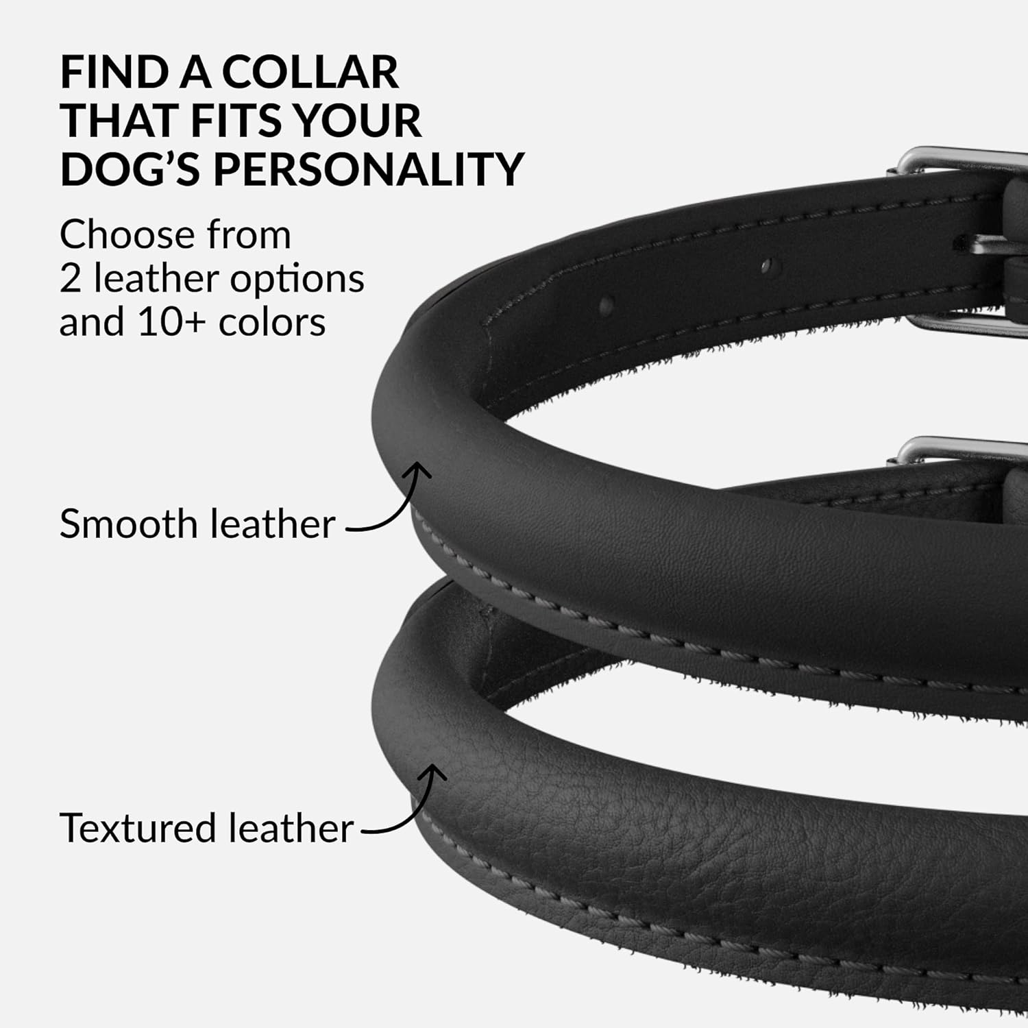 CollarDirect Collar de perro de cuero enrollado, collar redondo acolchado suave para cachorros, collar de cuero genuino hecho a mano, collares para