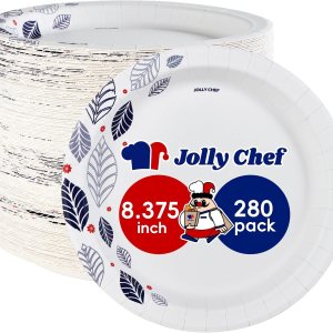 JOLLY CHEF 280 platos de papel de 8 pulgadas, a prueba de remojo, a prueba de cortes, platos de papel desechables impresos de hojas resistentes para JOLLY CHEF 280 platos de papel de 8 pulgadas, a prueba de remojo, a prueba de cortes, platos de papel desechables impresos de hojas resistentes para