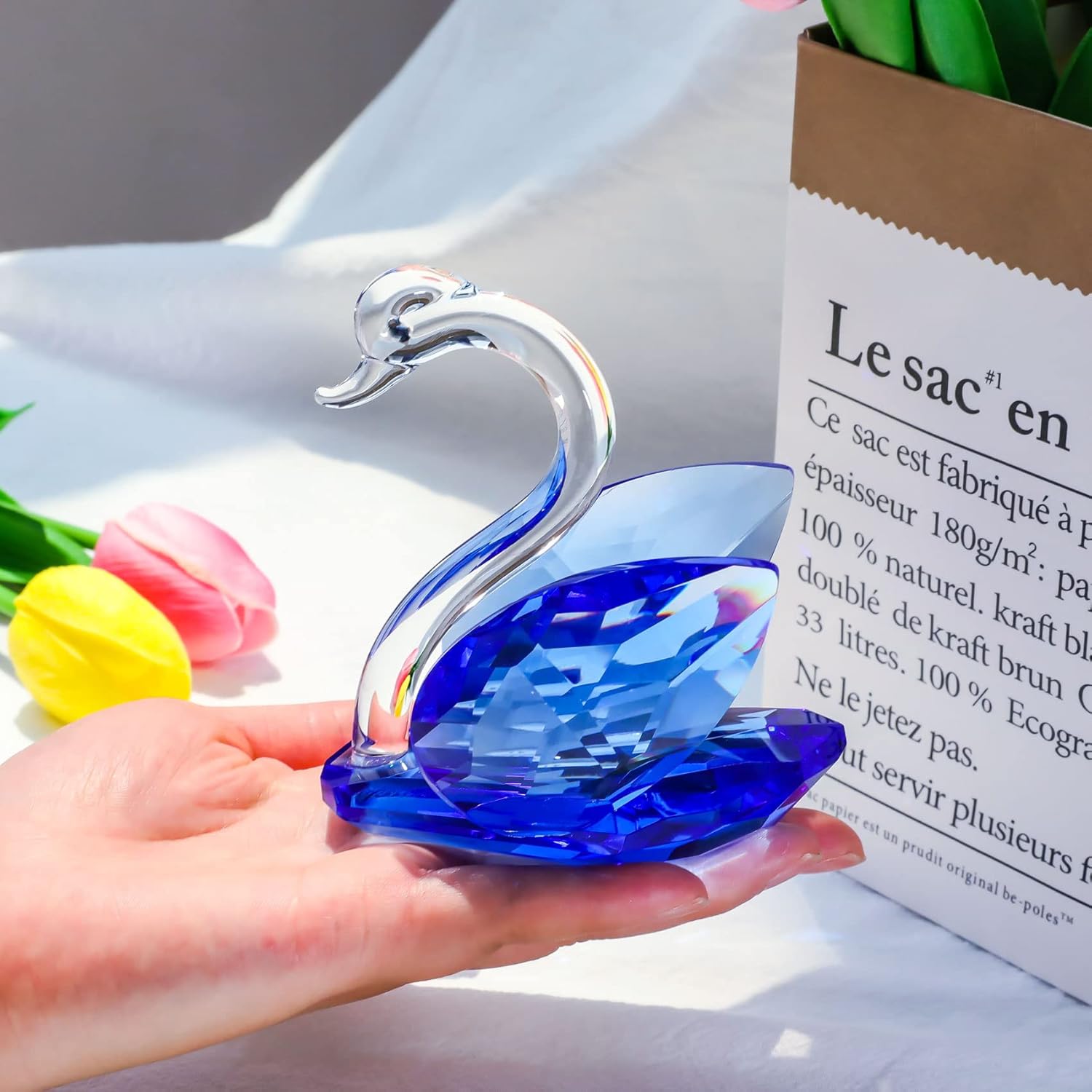 YWHL Regalos de cisne de cristal para padres, 45 aniversario de boda para ella, figura de cisne con diamante azul, regalo del día de San Valentín,