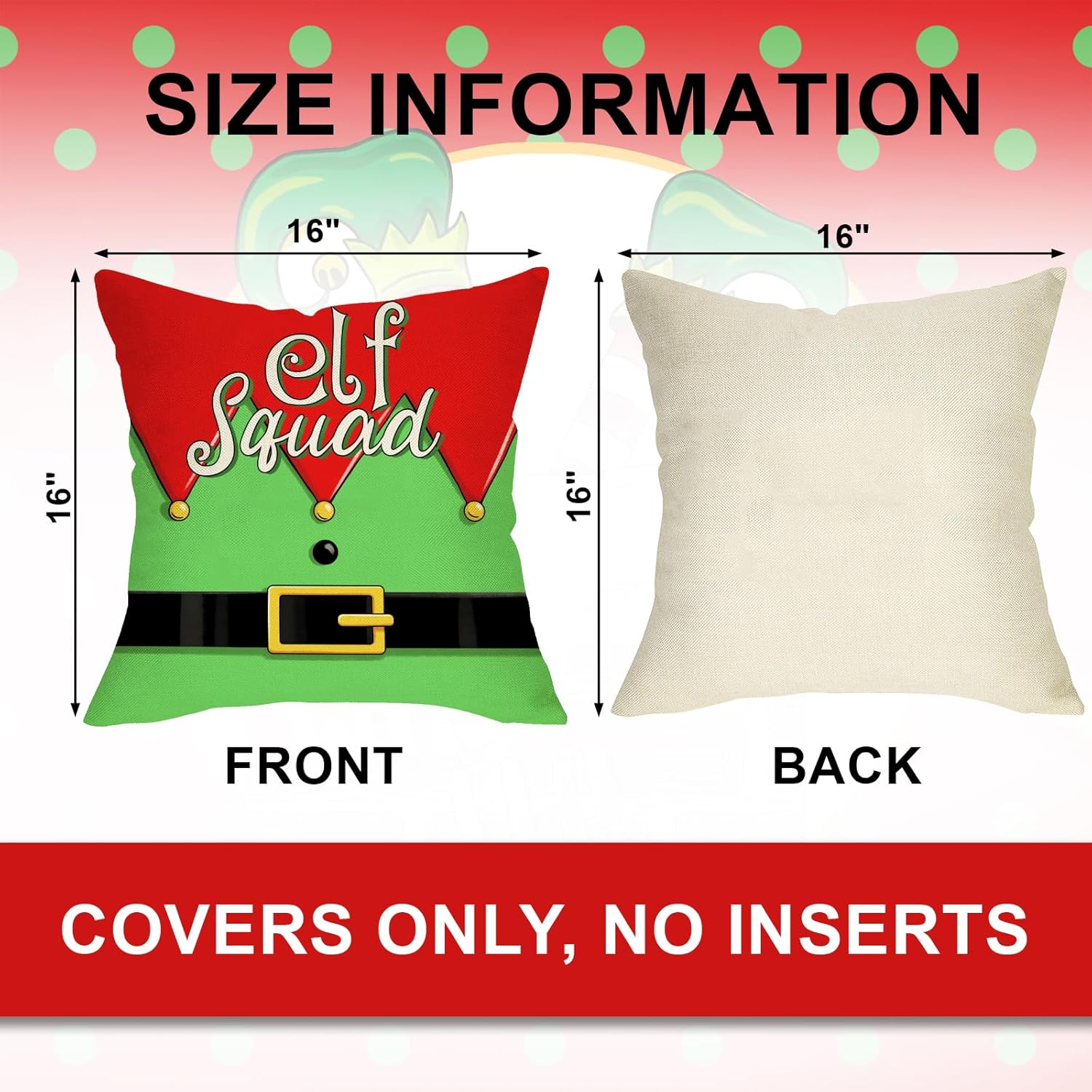 Fundas de almohada decorativas de escuadrón de elfos navideños, diseño de lunares y chimenea de Navidad, decoración del hogar, funda de cojín de