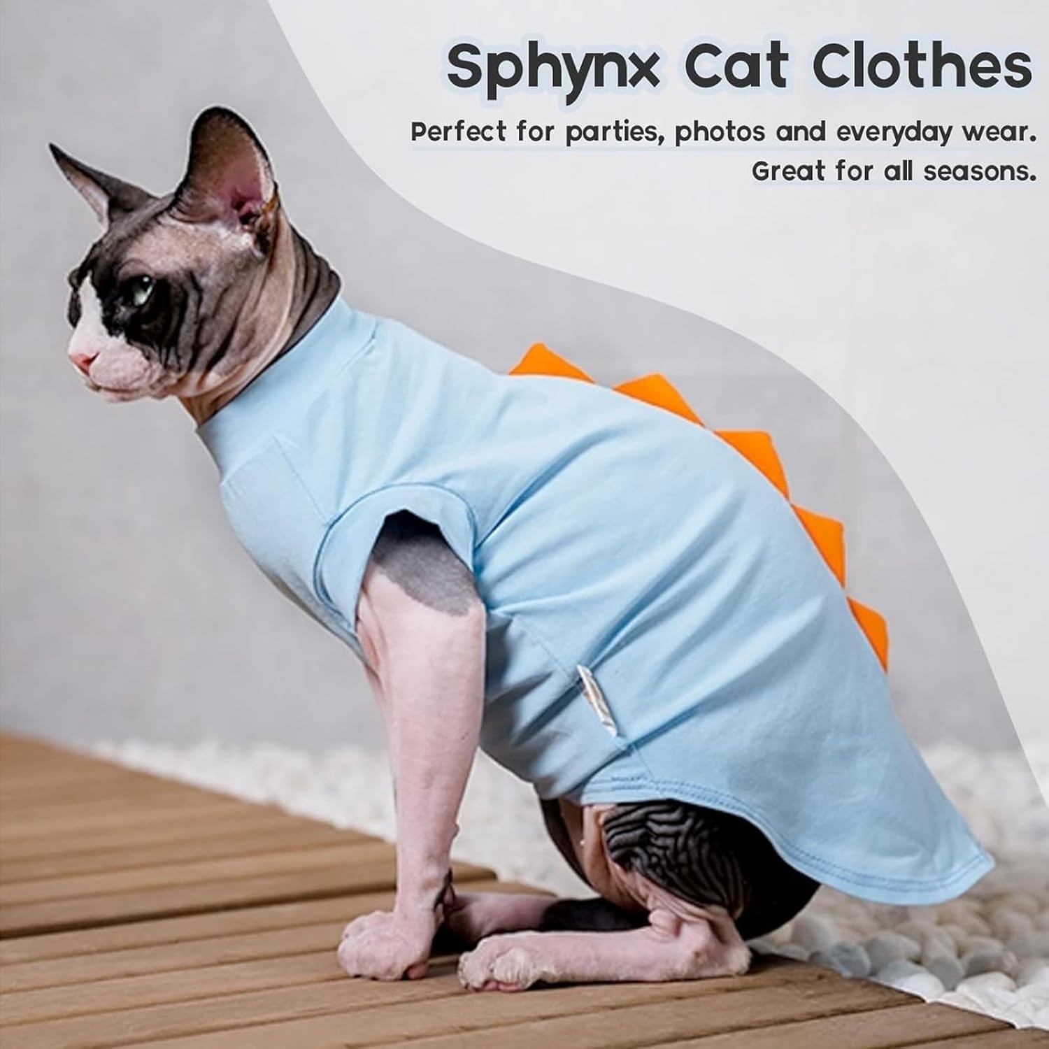 Bonaweite Sphynx – Ropa de gato sin pelo, lindas camisas de diseño de dinosaurio, ropa de gato solo para gatos, chaleco transpirable para gatitos,