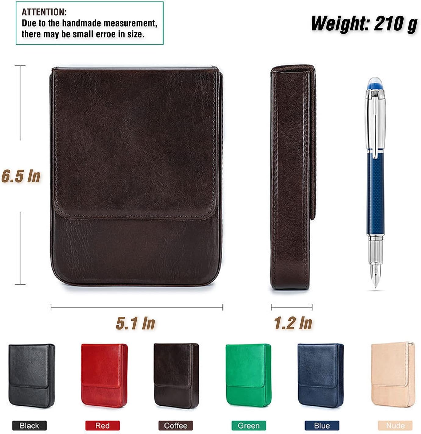 Top Grain – Organizador de 6 bolígrafos y lápices de piel auténtica, diseño de moda sin logotipo, hecho a mano, cierre magnético con diseño de