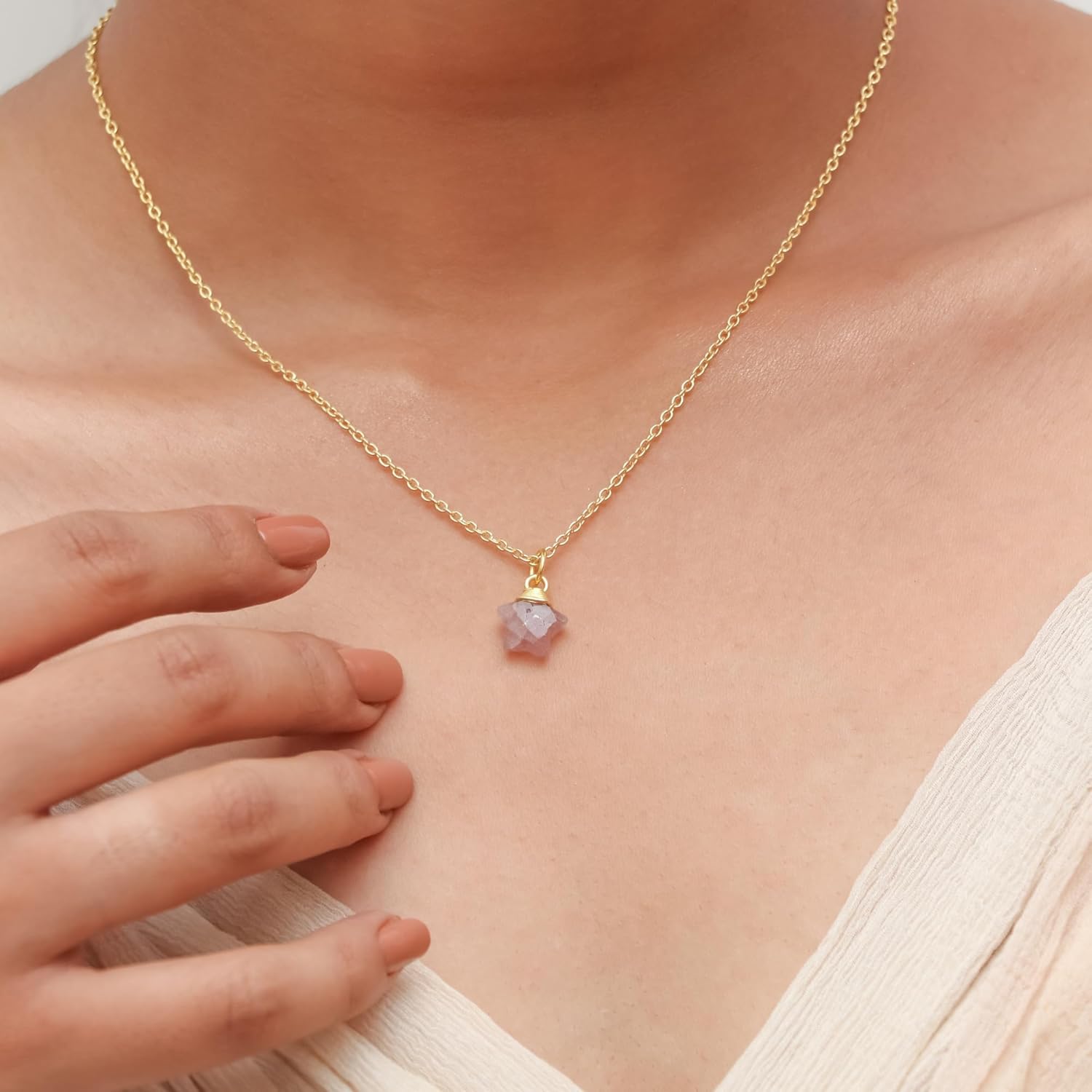 Gempires Natural Carnelian Star Pendant Necklace Handmade Jewelry 14k Yellow Gold Plated 16 + 2 Inch Adjustable Chain (Carnelian)