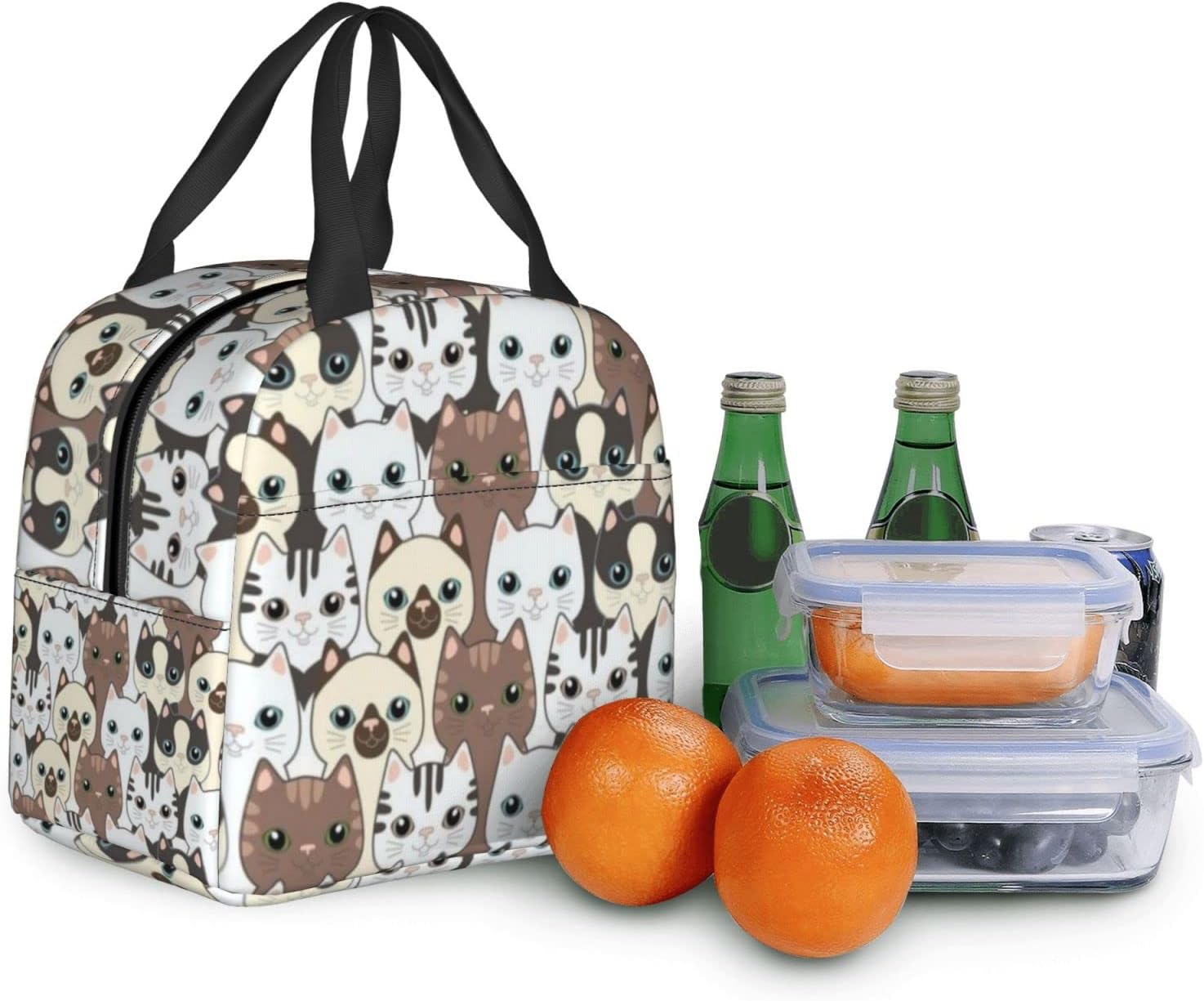 Giwawa Bolsa de almuerzo aislada con lindo gato, adorable gatito impreso en bolsa de almuerzo para mujeres, hombres, niños, niñas, escuela, oficina,