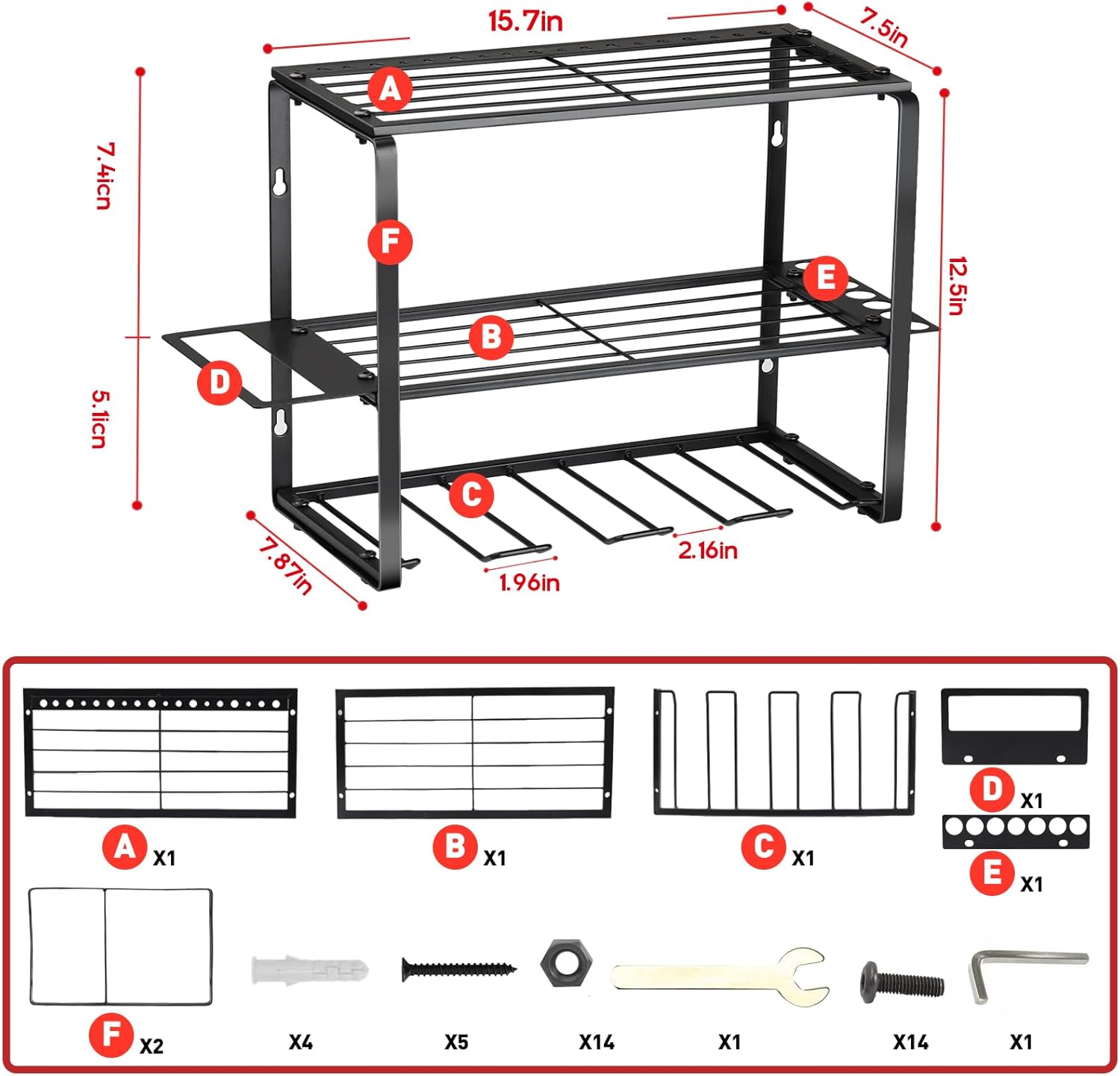 Organizador de herramientas eléctricas para montaje en pared, organizador de herramientas eléctricas con 4 soportes de almacenamiento, organizador