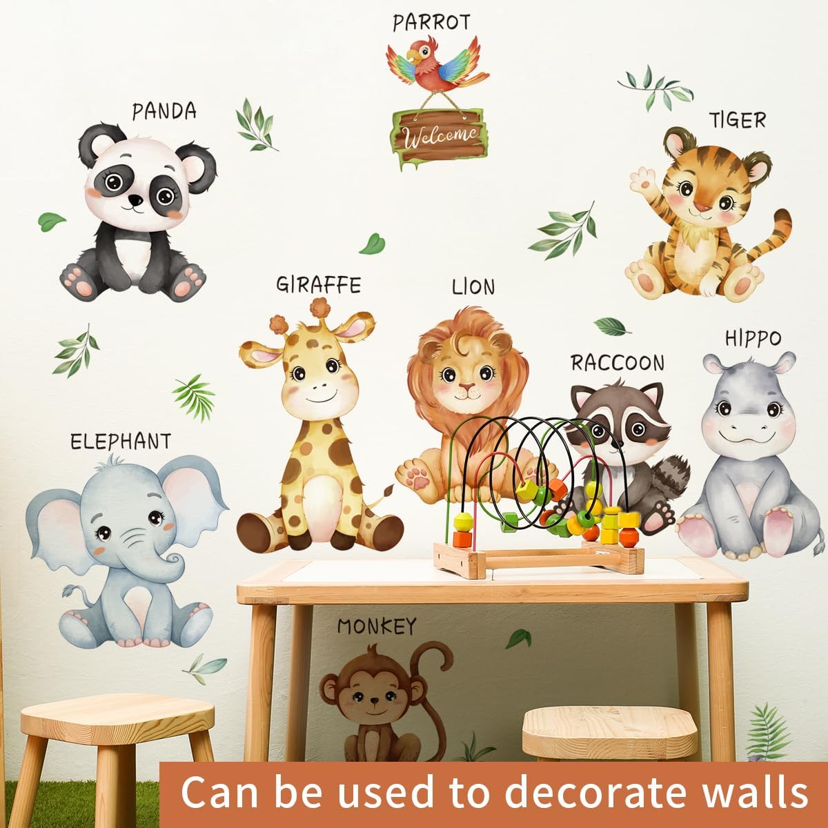 3 hojas de calcomanías de pared de animales de la selva, diseño de safari de dibujos animados, diseño de animales salvajes, bricolaje, extraíble,
