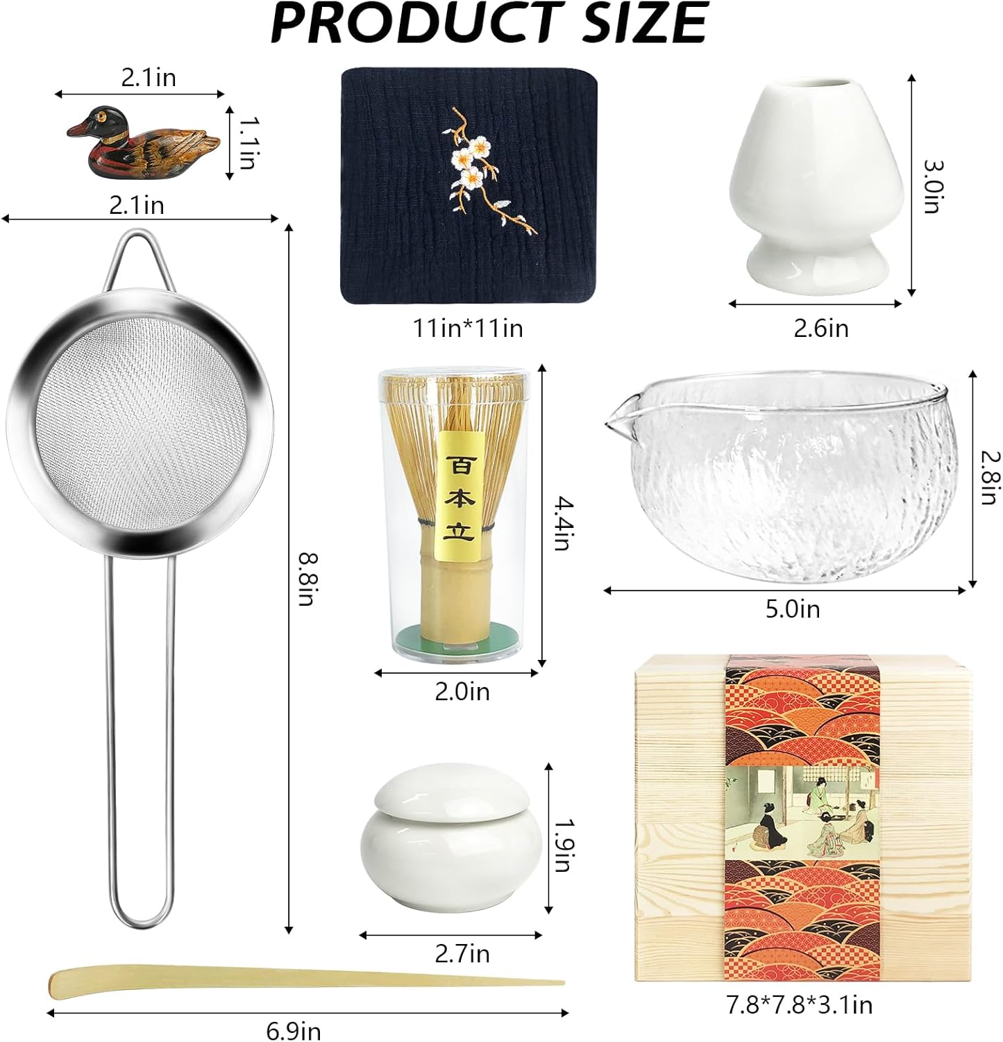 Artcome Juego de té matcha japonés, cuenco de vidrio con boquilla para verter, batidor de matcha, soporte para batidor de cerámica, organizador de