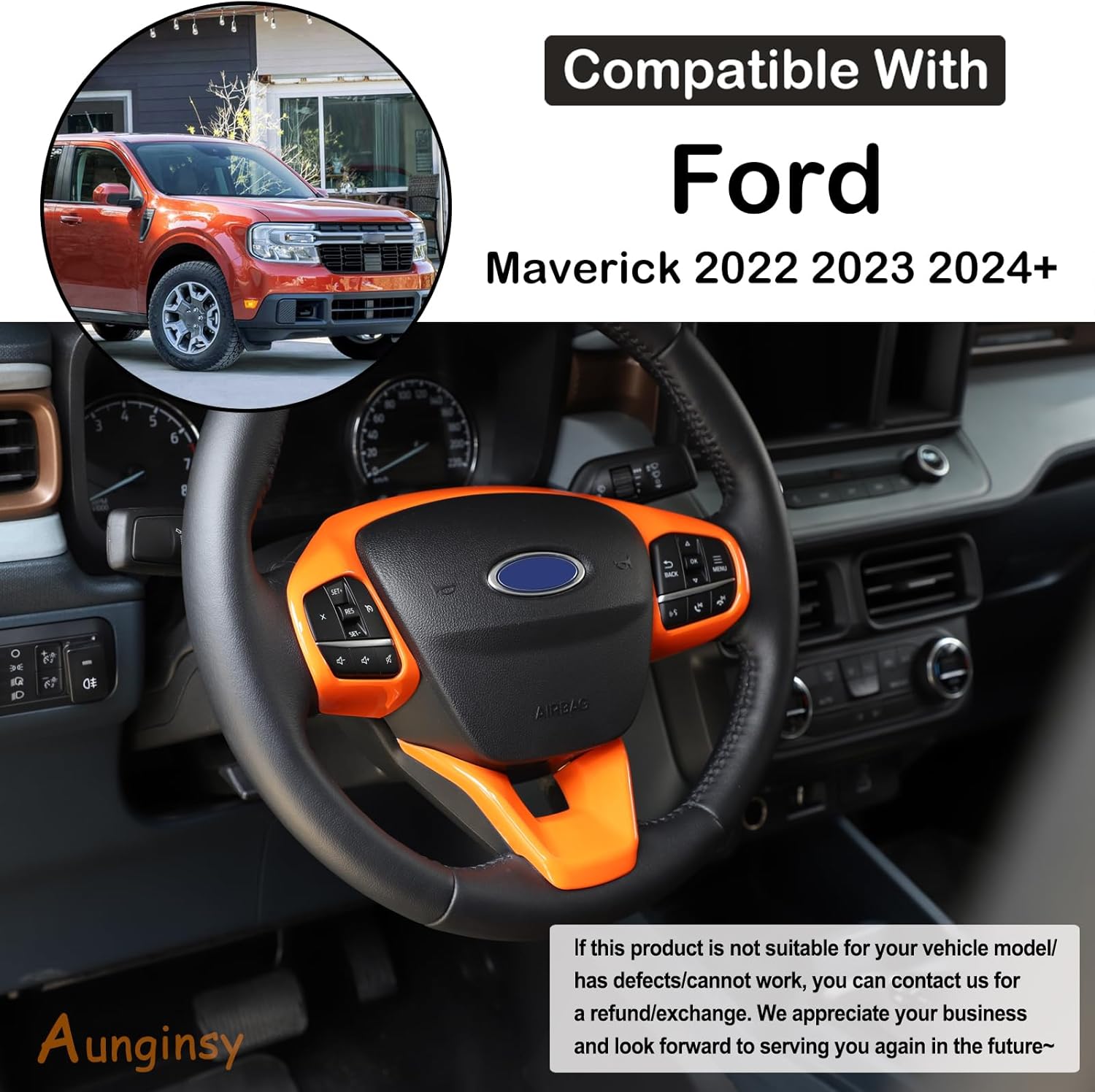 Funda de marco para volante de automóvil, compatible con Ford Maverick 2022 2023, decoración de volante, panel de protección de marco, cubierta de