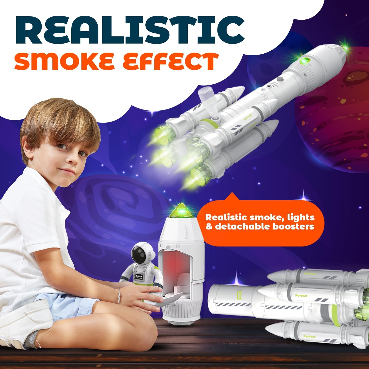 Juguetes espaciales para niños de 3-5, 6, 7, 8 años de edad, modelo de lanzadera espacial con efecto astronauta y humo, luces y sonidos, juego de