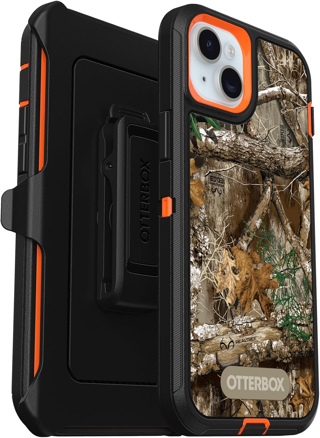 OtterBox Funda para iPhone 15 Plus y iPhone 14 Plus Defender Series – REALTREE EDGE (naranja intensonegroborde RT), resistente y duradera, con