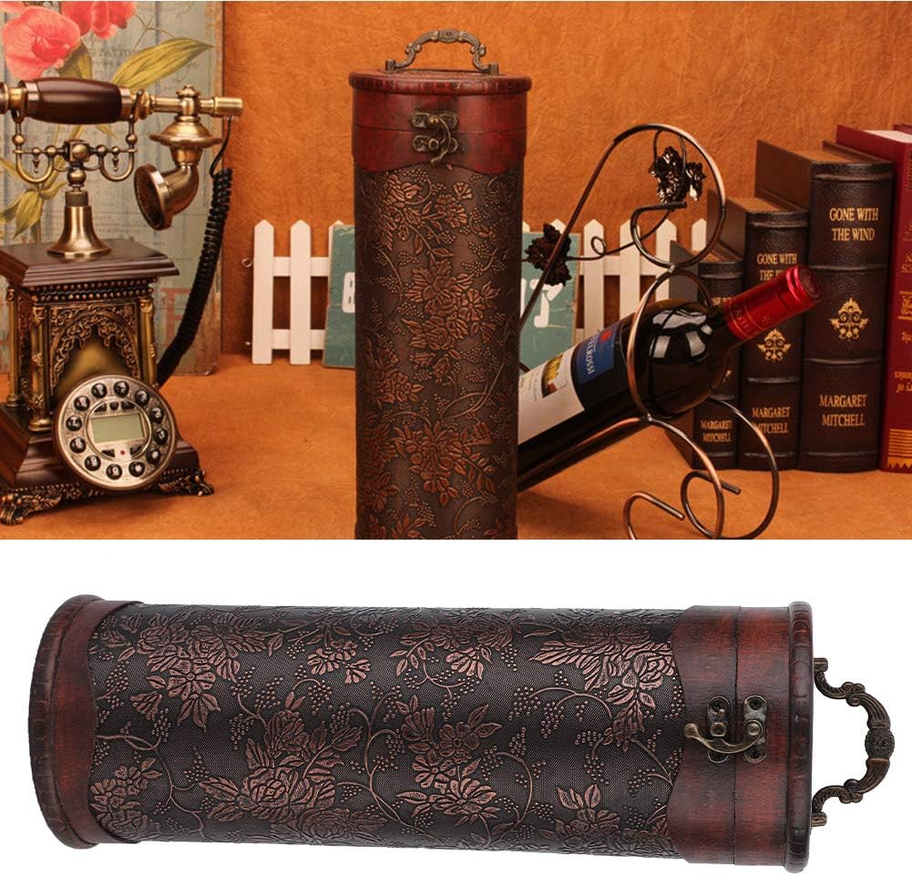 Caja de almacenamiento de regalo de vino tinto de 13.4 in, botellas individuales de madera, retro, funda de transporte decorativa, barril redondo