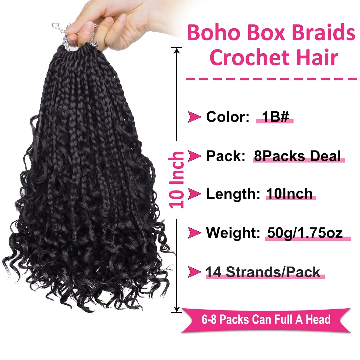 Unionbeauty – Paquete de 8 paquetes de trenzas bohemias de 10 pulgadas, cabello de ganchillo de diosa, trenzas de ganchillo para mujeres negras, con