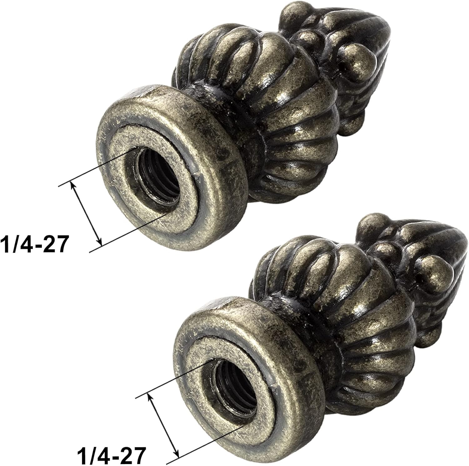 Paquete de 2 remates de lámpara de perilla de tornillo para lámparas, tuercas de lámpara de latón antiguo (roscadas 14-27) soporte para pantalla de