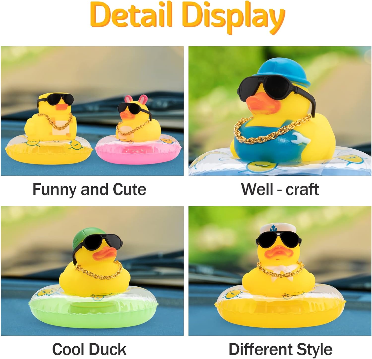 wonuu Decoración de pato de goma para automóvil, adorno para tablero de automóvil, accesorios de decoración de tablero de automóvil, con mini collar