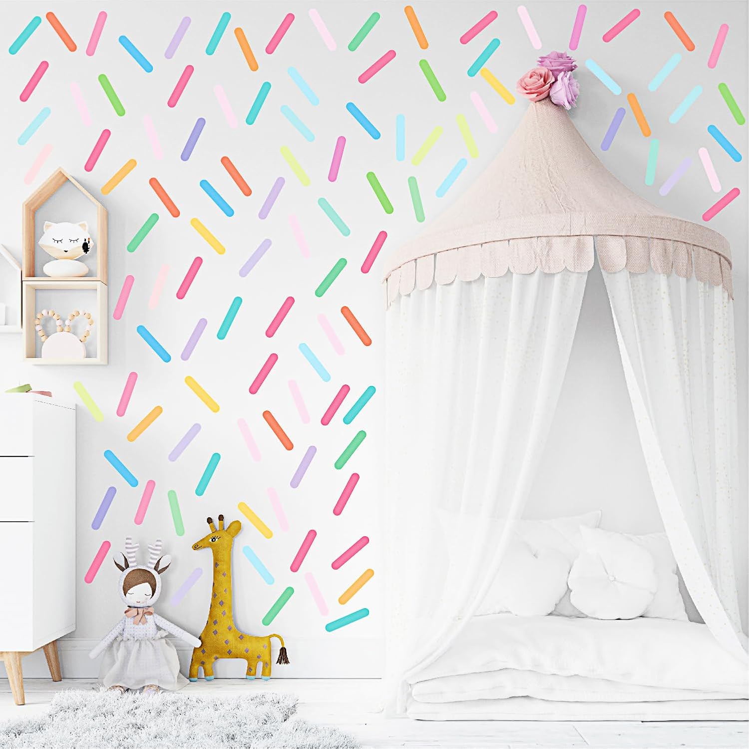 300 calcomanías de pared extraíbles con rayas de confeti coloridas para niños, niñas, bebés, decoración de pared para dormitorio y guardería
